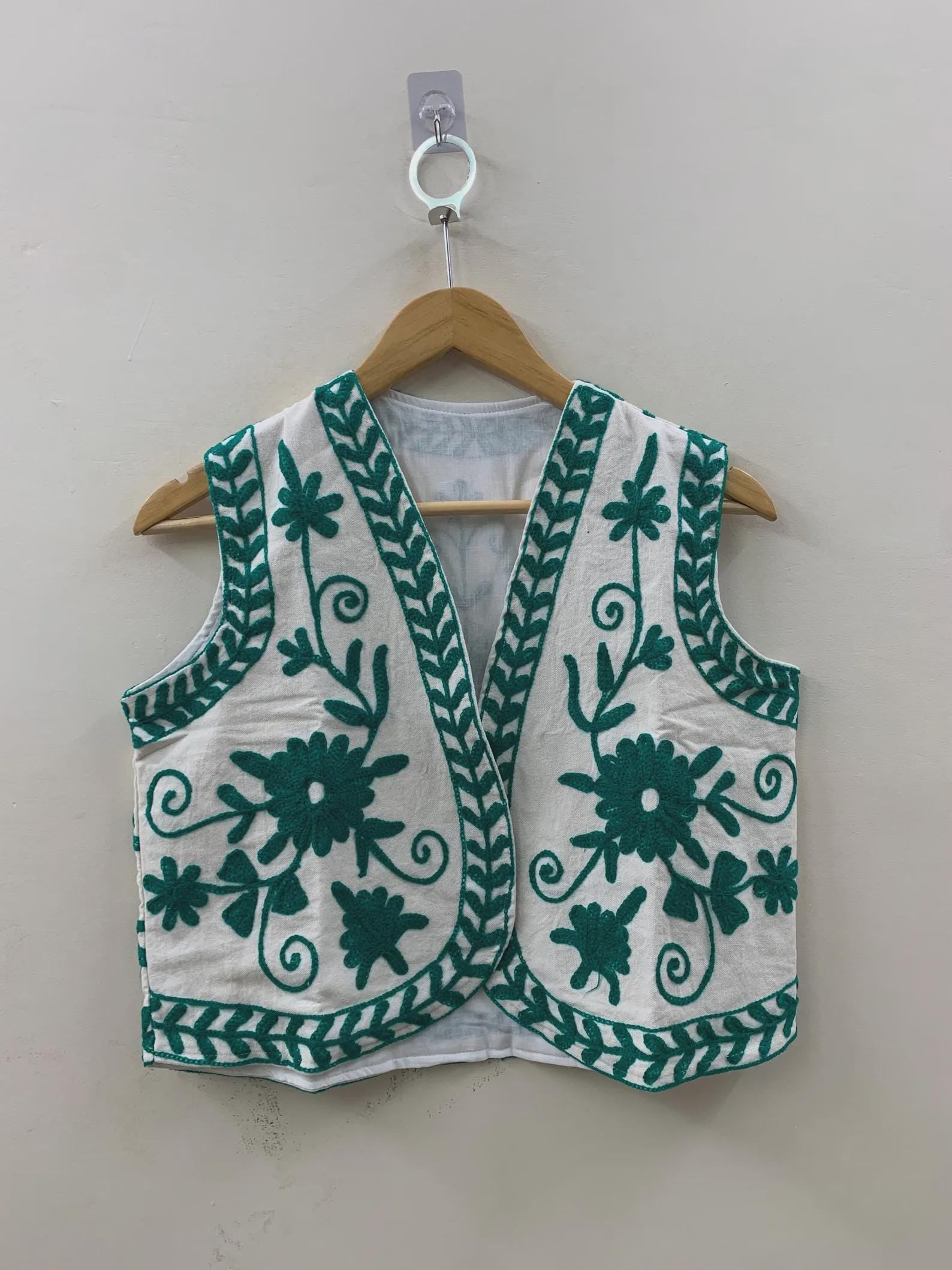 White Cotton Embroidered Vest | Boho Ethnic Waistcoat | Handmade Indian Festival Jacket | Sleeveless Layered Bohemian Vest