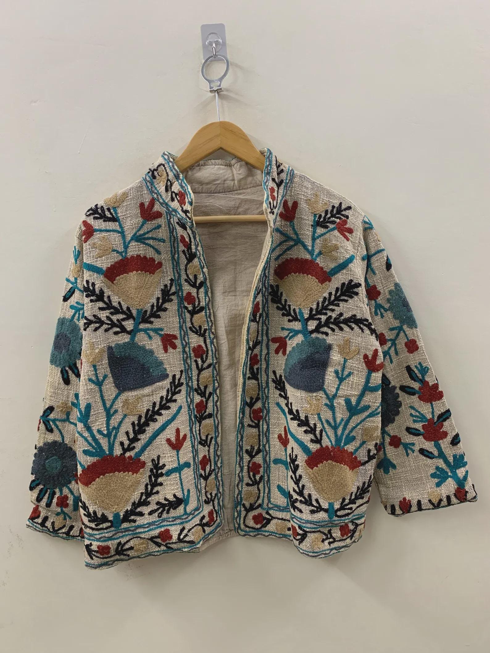 Embroidered TNT Suzani Short Summer Jacket | Floral Coat Robe | Ethnic Uzbek Textile | Festival Kimono Jacket |Warm Outerwear |Gift For Her