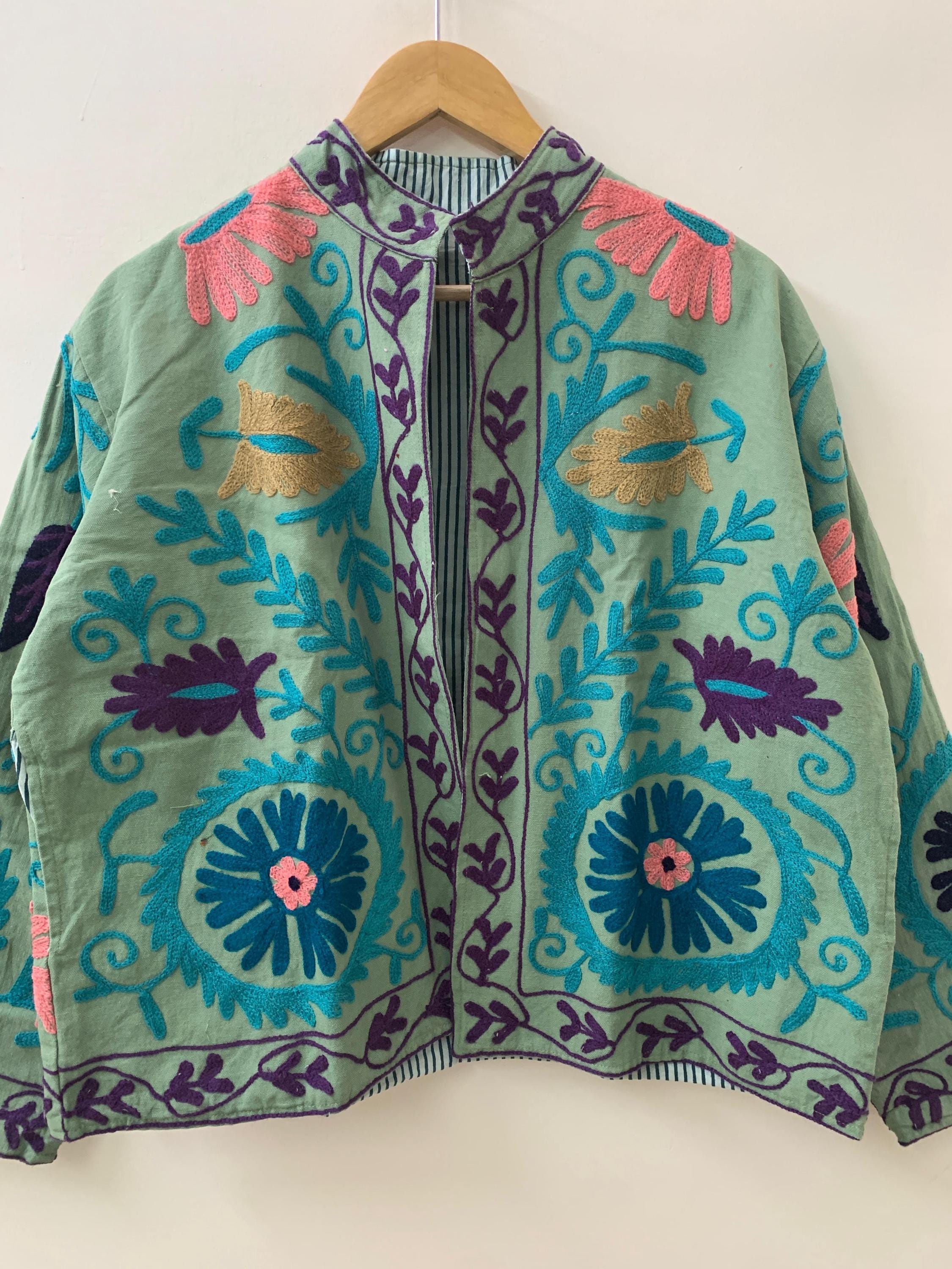 Winter Suzani Jacket | Cotton Embroidered Coat | Ethnic Vintage Outerwear | Boho Chic Jacket | Handmade Suzani Coat | Gift For Her