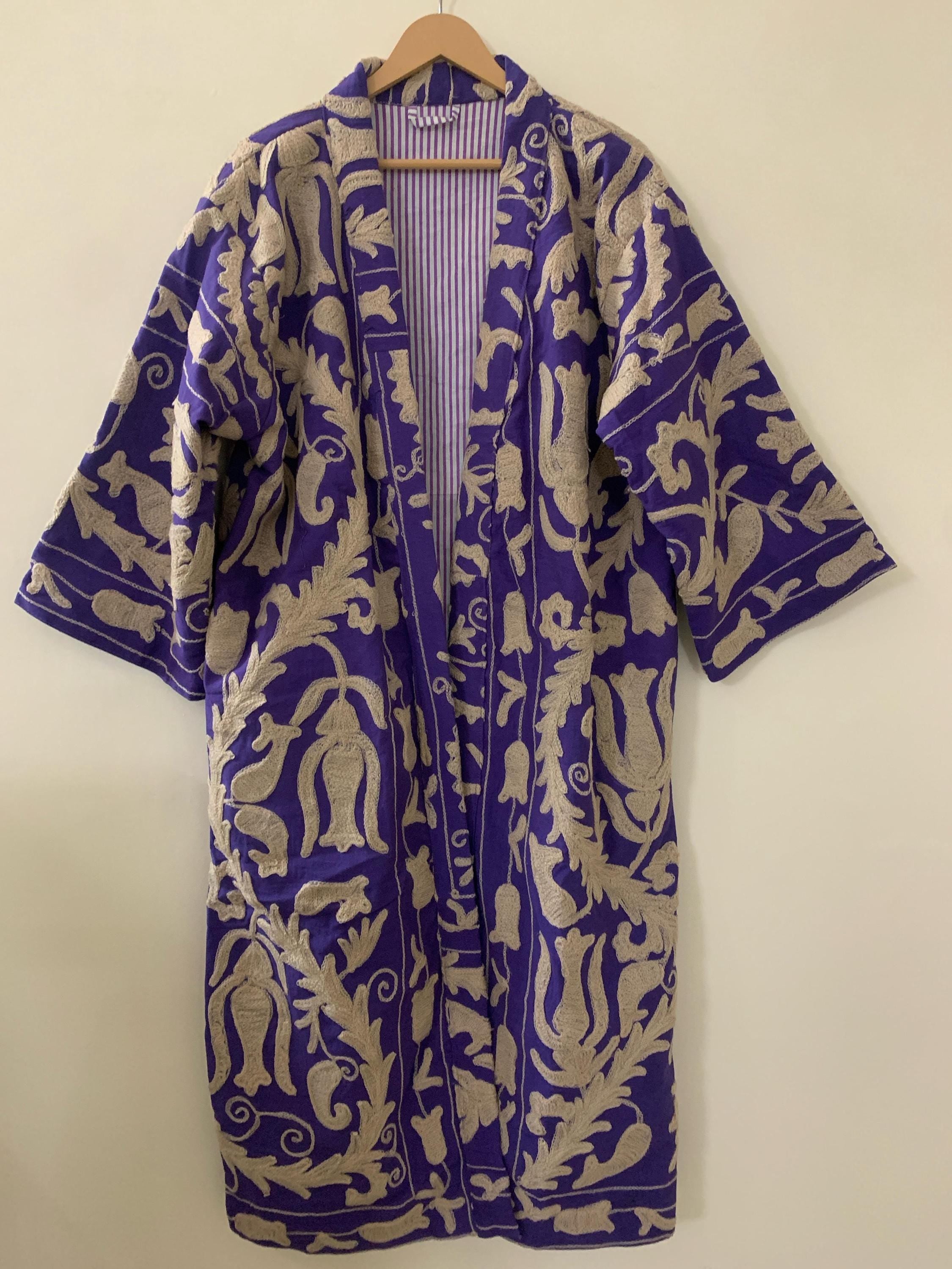 Boho Kimono Jacket | Hand Embroidered Cotton Canvas Kimono | Women Kimono Robe | Beach Cover Up | Festival Outfit | Resort Wear