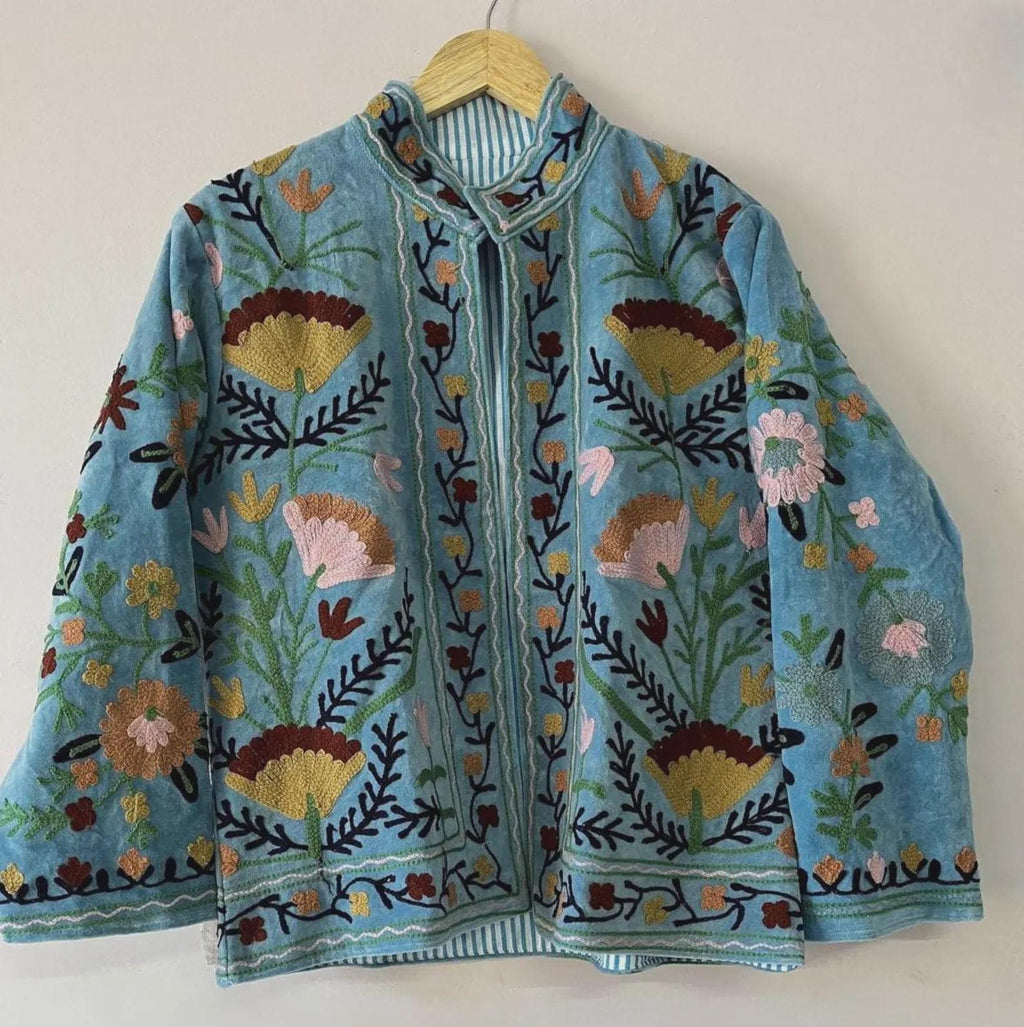 Suzani Velvet Jacket for Women | Floral Embroidered Bomber Jacket | Winter Warm Coat | Handmade Jacket | Gift for Her | Warm Outerwear
