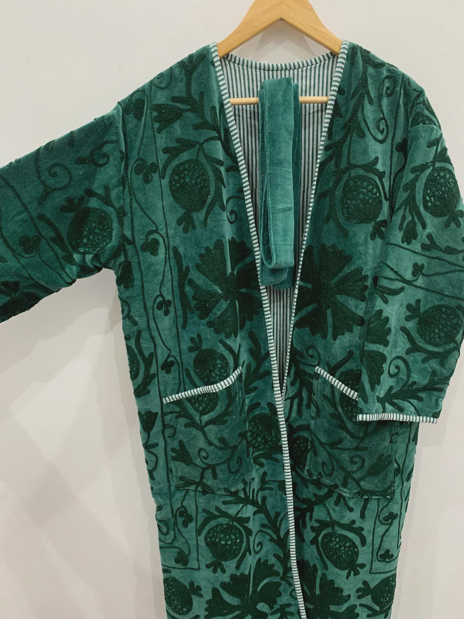 Bohemian Long Suzani Kimono Robe | Vintage Embroidered Duster Jacket | Handmade Uzbek Coat | Boho Festival Outfit | One Size | Duster Robe