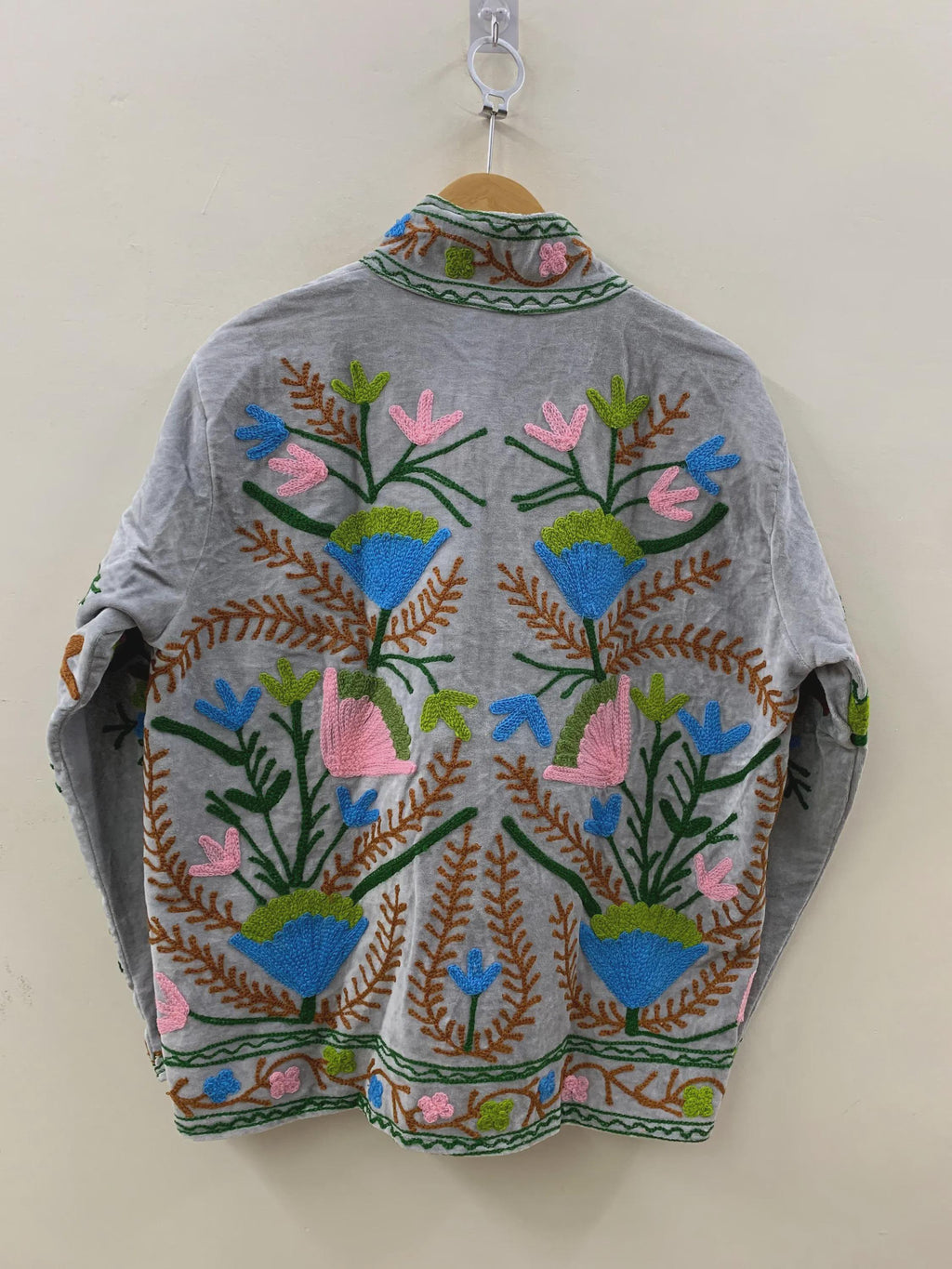 Women's Grey Velvet Suzani Embroidery Jacket | Suzani Duster Jacket | Winter Kimono Jacket | Bomber Coat, Robe, Gift For Her |Street Fashion