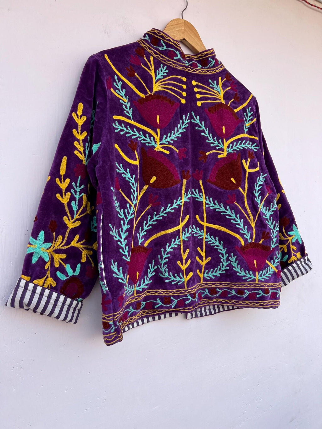 Embroidered Velvet Suzani Jacket, Bohemian Floral Coat, Gift For Her