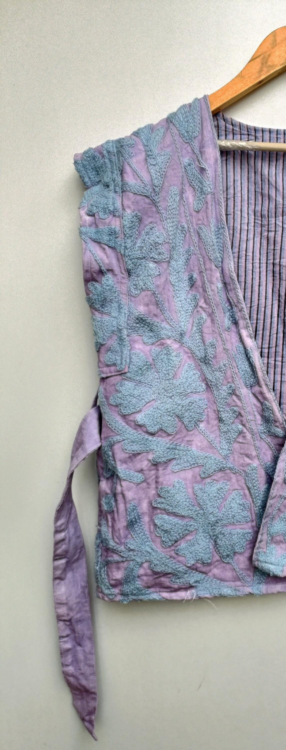 Velvet Suzani Embroidered Vest with Belt | Boho Festival Waistcoat | Handmade Ethnic Sleeveless Bohemian Jacket | Gypsy Style Vest