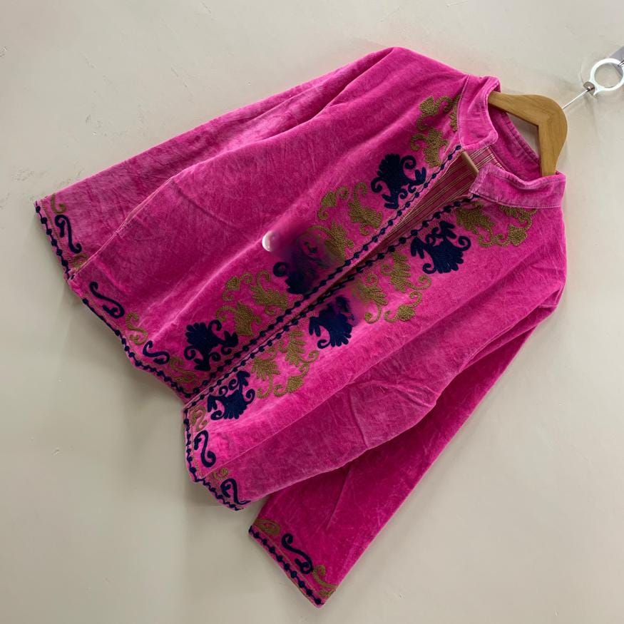 Pink Velvet Suzani Embroidery Jacket | Suzani Duster Jacket | Winter Kimono Jacket | Women's Bomber Coat, Robe, Gift For Her |Street Fashion