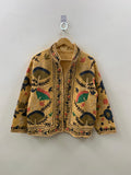 Floral Suzani TNT Fabric Short Boho Jacket | Long Sleeve Button Winter Coat