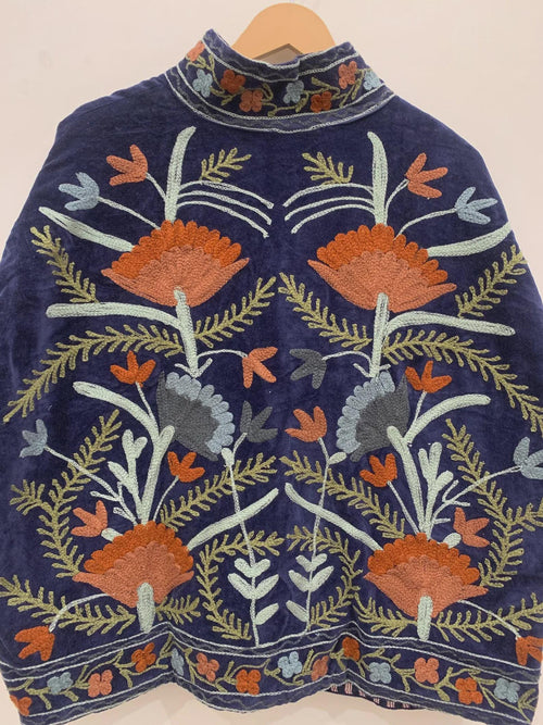 Blue Suzani Velvet Short Jacket | Vintage Button Winter Coat | Short Ethnic Jacket | Spring Bomber Jacket | Gift For Her | Suzani Outerwear