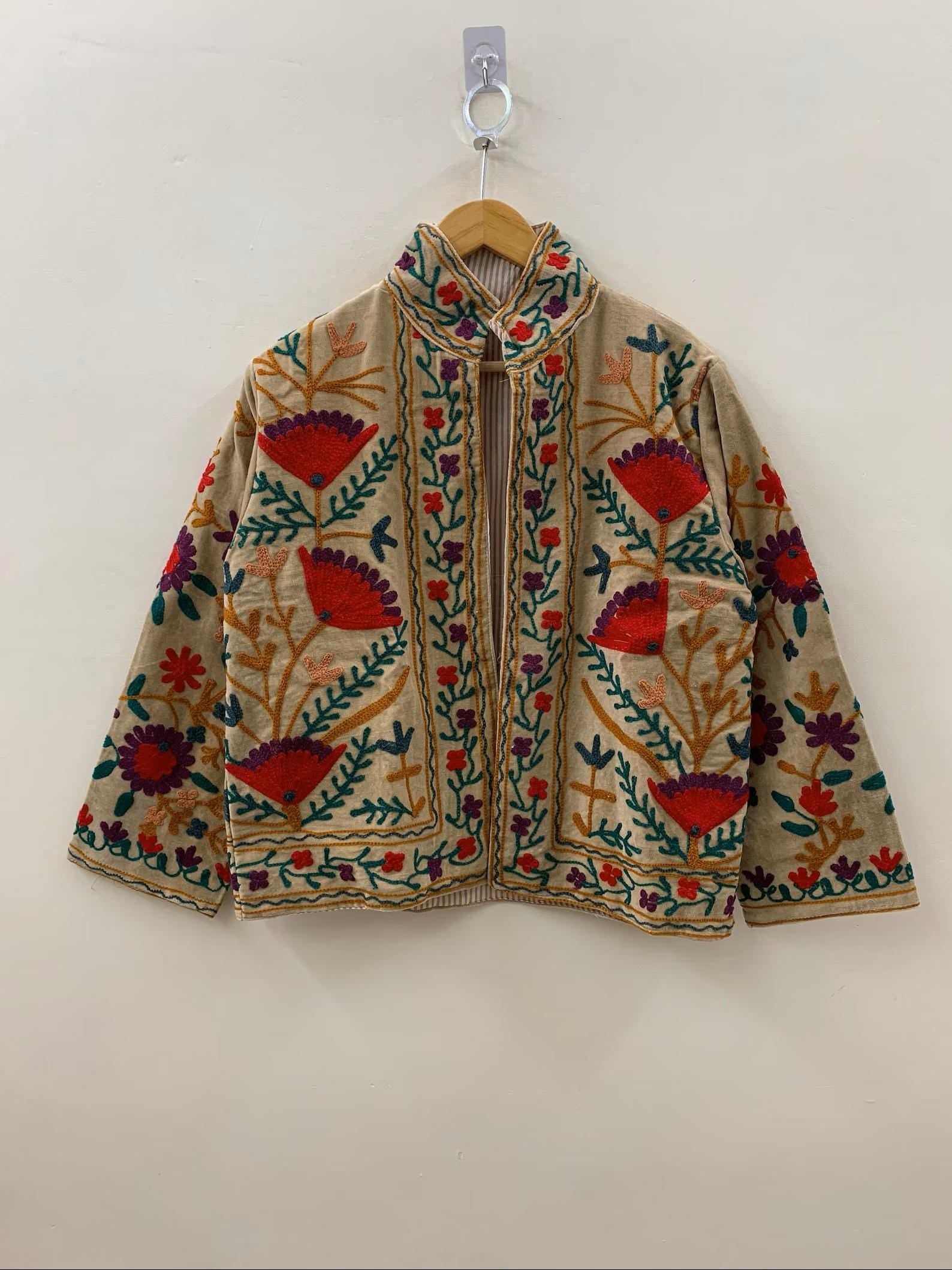 Velvet Embroidery Suzani Jacket | Indian Style Boho Coat | Unisex Bridesmaid Gift | Winter Jacket | Kimono Robe, Duster Jacket, Gift For Her