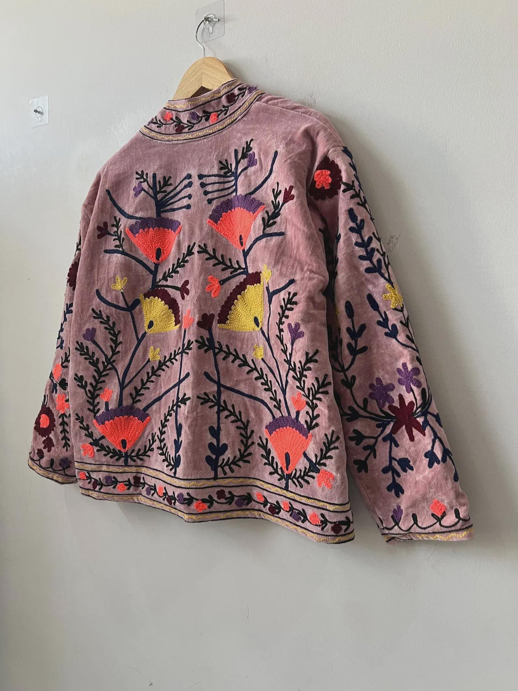 Velvet Suzani Hand Embroidered Jacket | Partywear Tailored Jacket |Bomber Coat | Hippie Jacket | 70s Style Coat | Gift For Her | Winter Coat