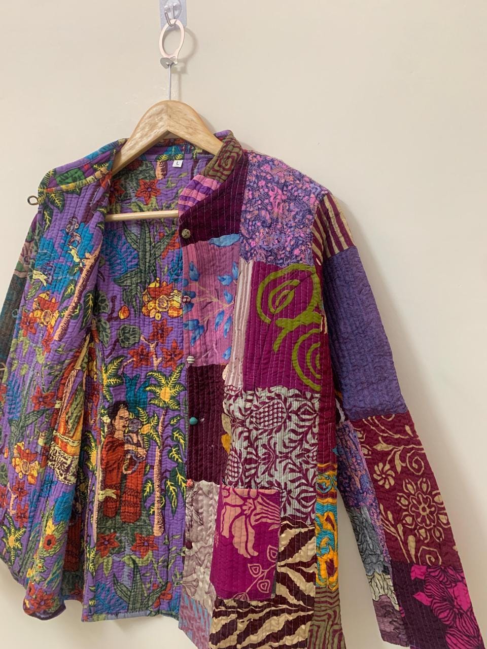 Pure Silk Reversible Patchwork Jacket | Kantha Blazer | Buttoned Quilted Coat |Handmade Vintage Fabric Jacket |Bohemian Outerwear |Gift idea