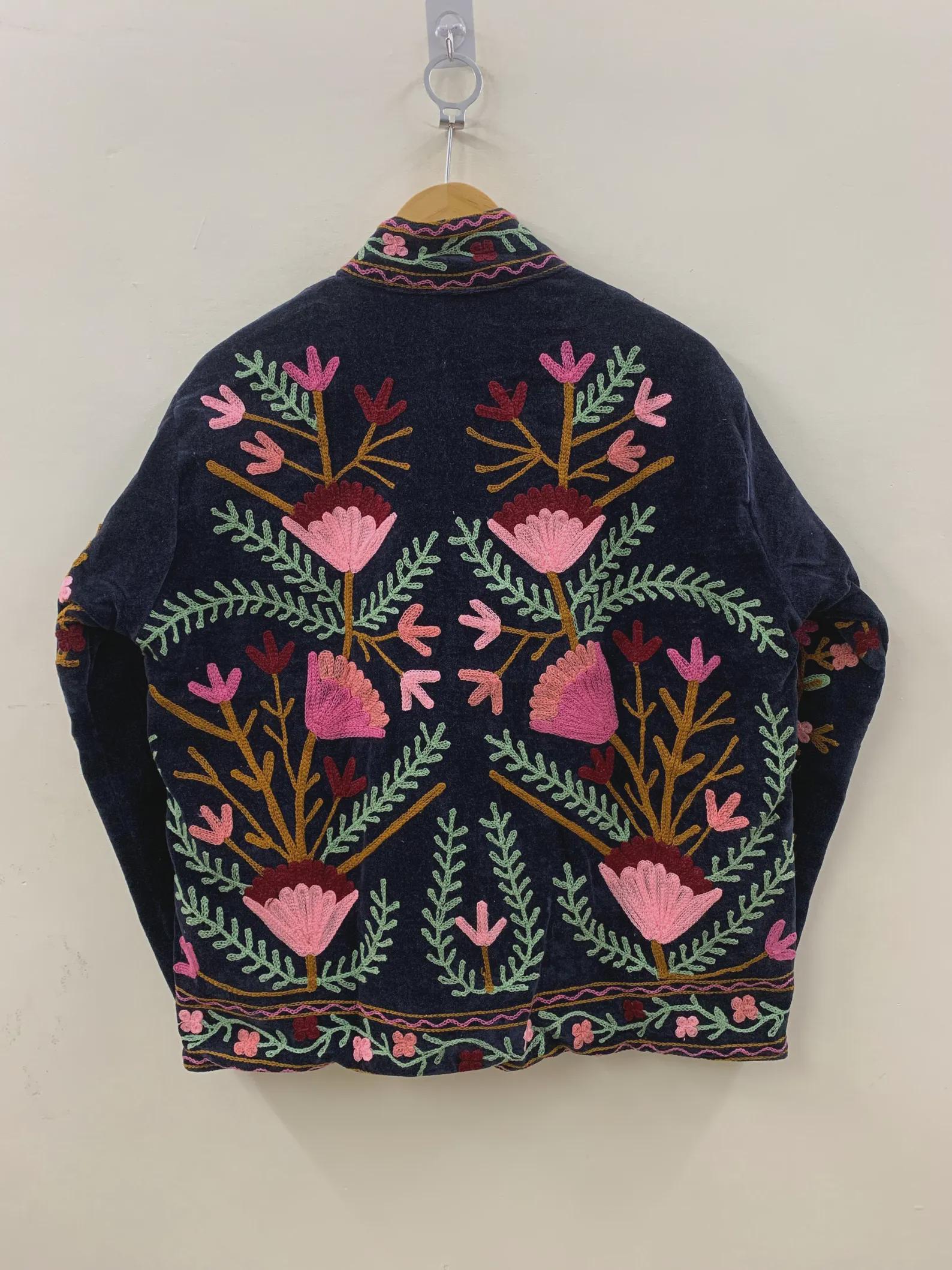 Boho Suzani Velvet Jacket | Embroidered Jacket | Vintage Ethnic Outerwear | Cropped Coat | Winter Wear Outerwear | Gift for Her