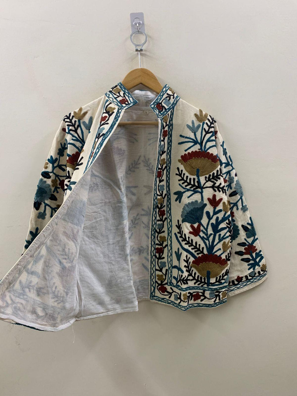 White Suzani TNT Fabric Short Boho Jacket | Long Sleeve Button Winter Coat | Short Jacket | Spring Bomber Jacket | Gift For Her | TNT Coat