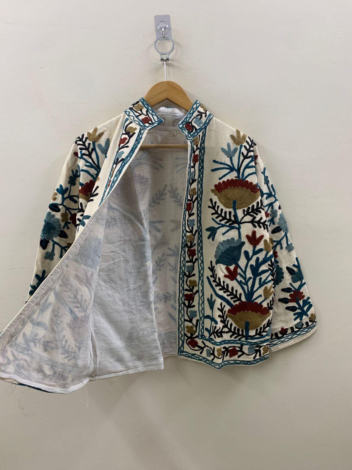 White Suzani TNT Fabric Short Boho Jacket | Long Sleeve Button Winter Coat | Short Jacket | Spring Bomber Jacket | Gift For Her | TNT Coat