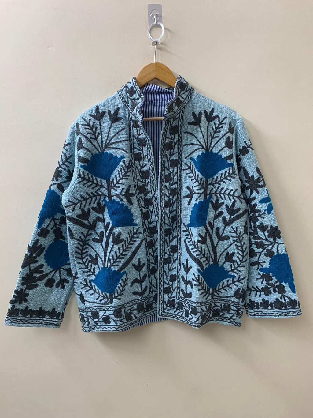 Blue Suzani TNT Jacket Women |Oversize Crop Jacket | Short Boho Jacket | Long Sleeve Jacket | Ethnic Jacket |Lightweight Coat | Gift for Her