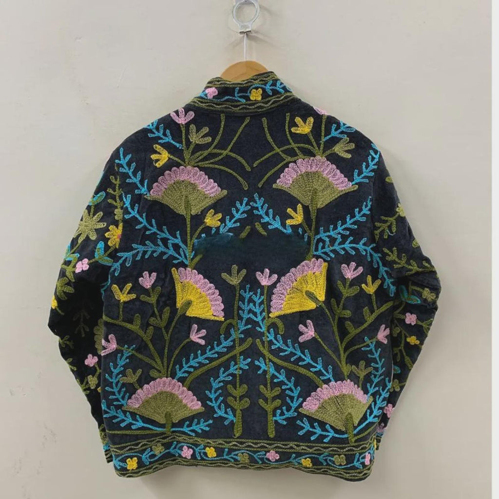 Suzani Velvet Short Jacket | Suzani Embroidery Jacket | Winter Wear Women's Jacket Coat | Suzani Coat | Gift For Her |Duster Indian Jacket