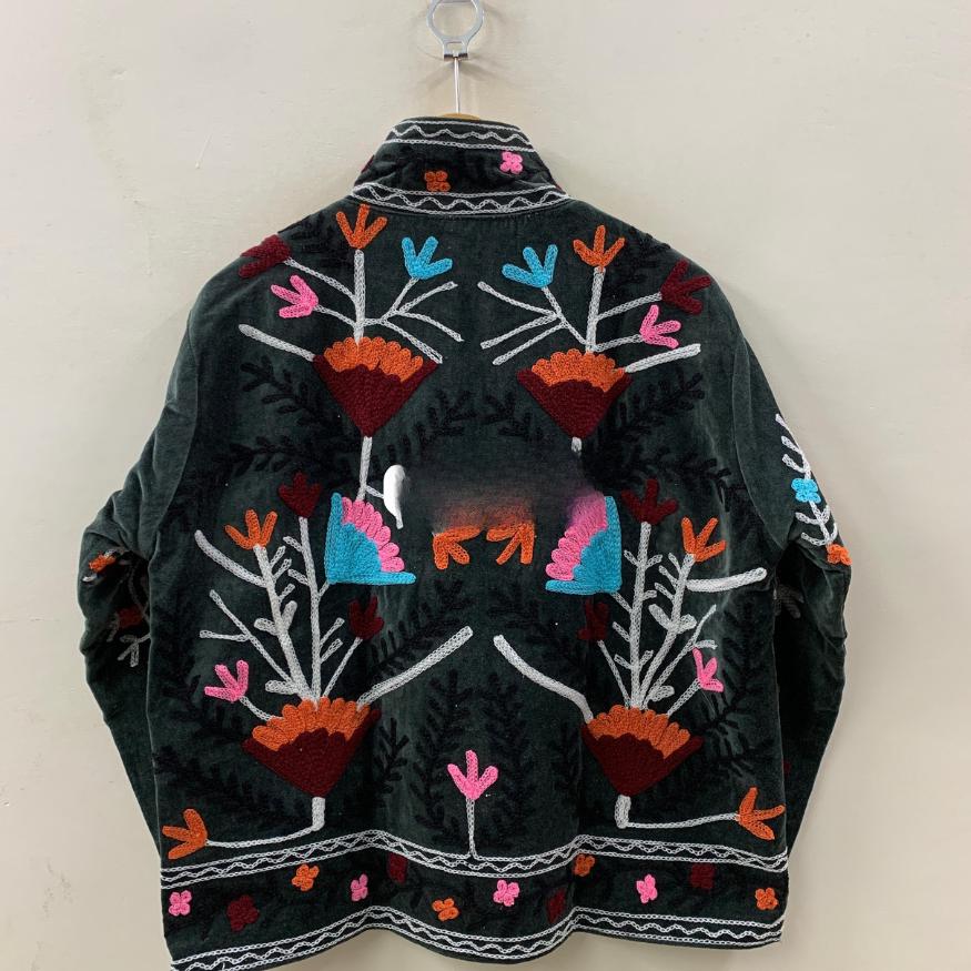 Hand Embroidered Suzani Velvet Short Jacket | Indian Floral Coat | Unisex Winter Outerwear | Bridesmaid Gift | Oversized Boho Jacket