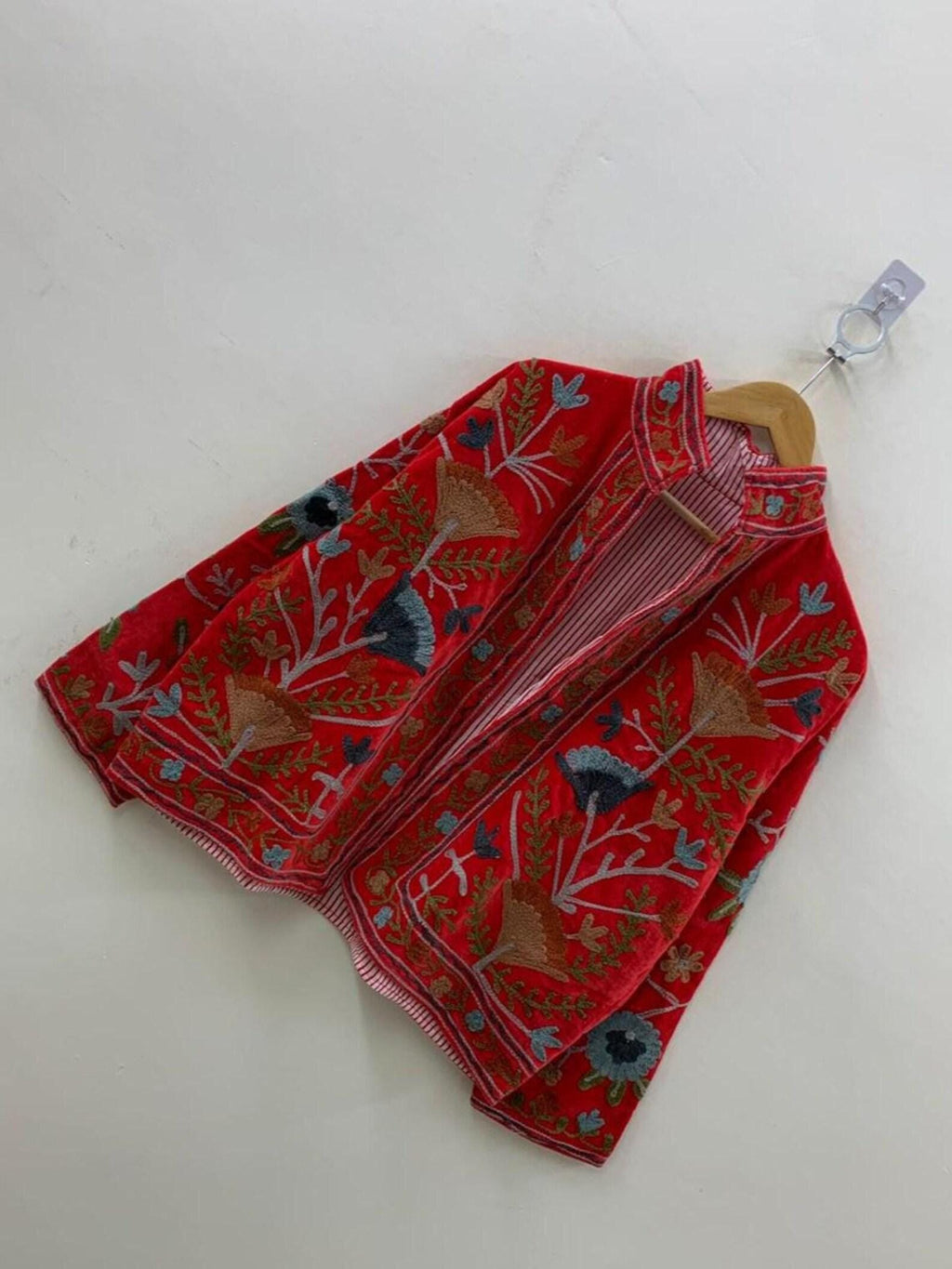 Red Embroidered Suzani Fabric Short Velvet Jacket | Button Winter Coat | Short Jacket | Spring Bomber Jacket | Gift For Her |Velvet Coat