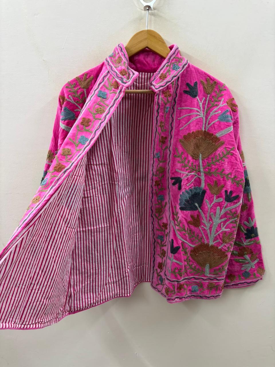 Suzani Embroidered Velvet Winter Jacket | Short Festival Coat | Ethnic Bohemian Outerwear | Winter Kimono Jacket | Gift For Wife