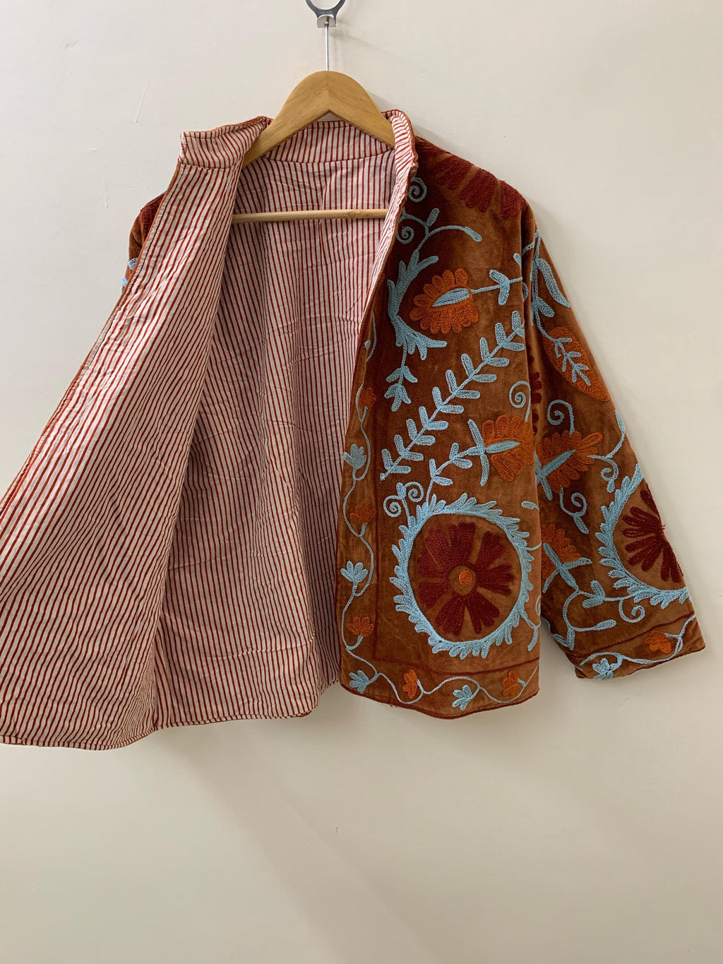 Brown Soft Velvet Suzani Winter Short Jacket | Winter Handmade Jacket | Embroidered Jacket Coat | Velvet Jacket | Suzani Coat | One Size