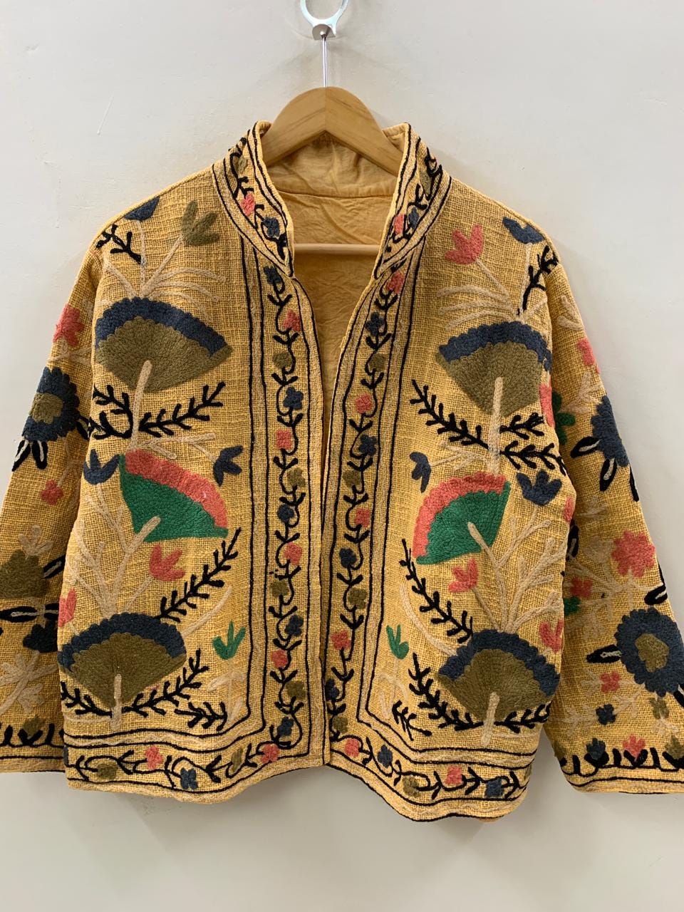 Floral Suzani TNT Fabric Short Boho Jacket | Long Sleeve Button Winter Coat