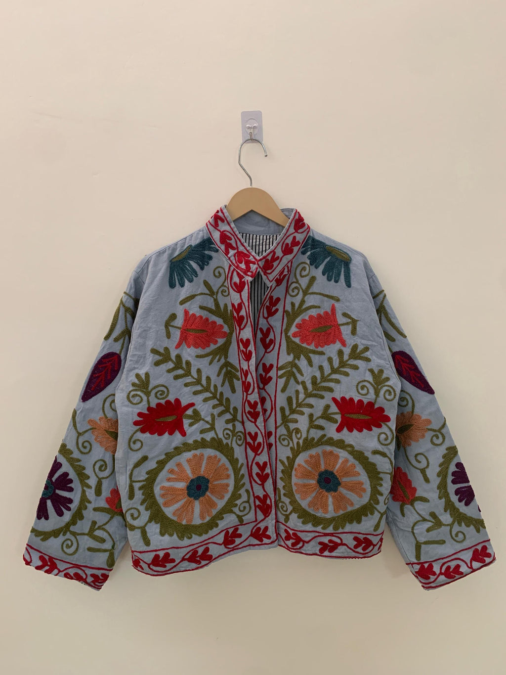 Handmade Suzani Jacket | Grey Embroidered Uzbek Textile, Boho Bomber, Outerwear |Gift For Her