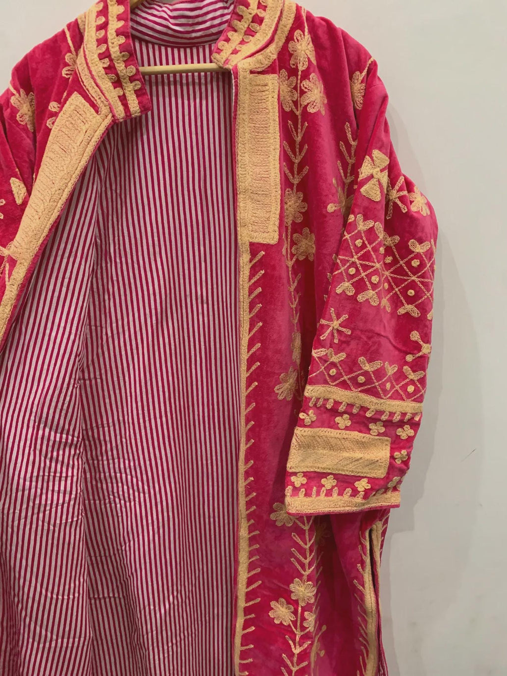 Red Long Suzani Kimono Jacket | Boho Embroidered Duster | Vintage Uzbek Coat