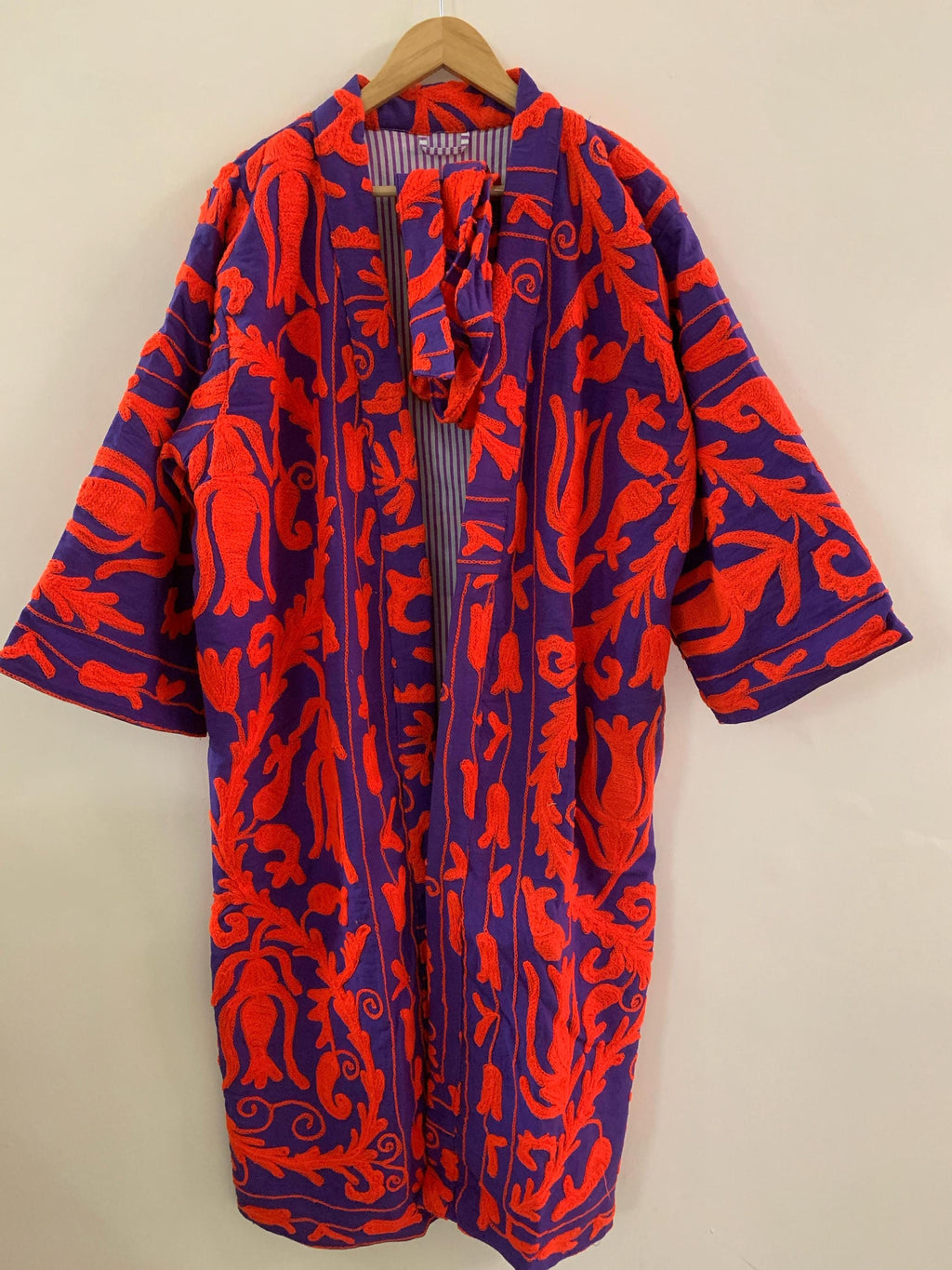Cotton Canvas Kimono Long Jacket |Hand Embroidered Robe |Boho Clothing | Artisan Statement Piece Kimono | Loungewear Spring Kimono