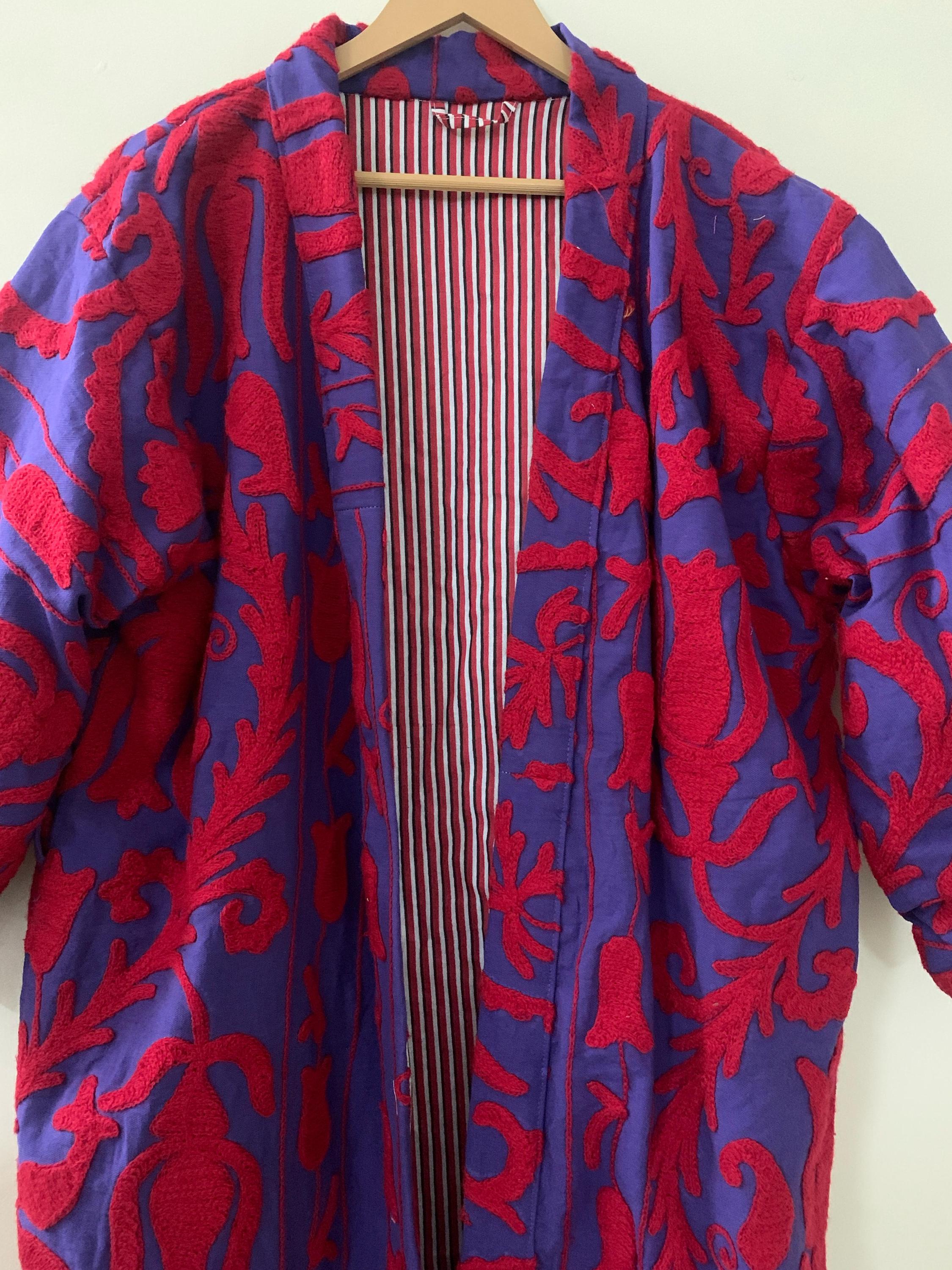 Handmade Canvas Cotton Kimono Long Jacket |Hand Embroidered Robe |Boho Clothing | Artisan Statement Piece Kimono | Loungewear Spring Kimono