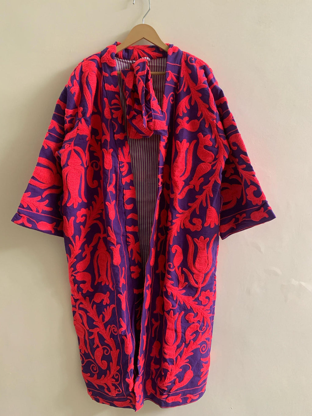 Embroidered Kimono Jacket Gift for Her | Unisex Boho Kimono | Purple Cotton Canvas Robe | Handmade Duster | Beach Cover Up | Festival Wear