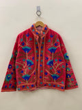Red Velvet Suzani Hand Embroidered Jacket | Floral Tailored Jacket |Bomber Coat | Hippie Jacket | 70s Style Coat | Gift For Her |Winter Coat