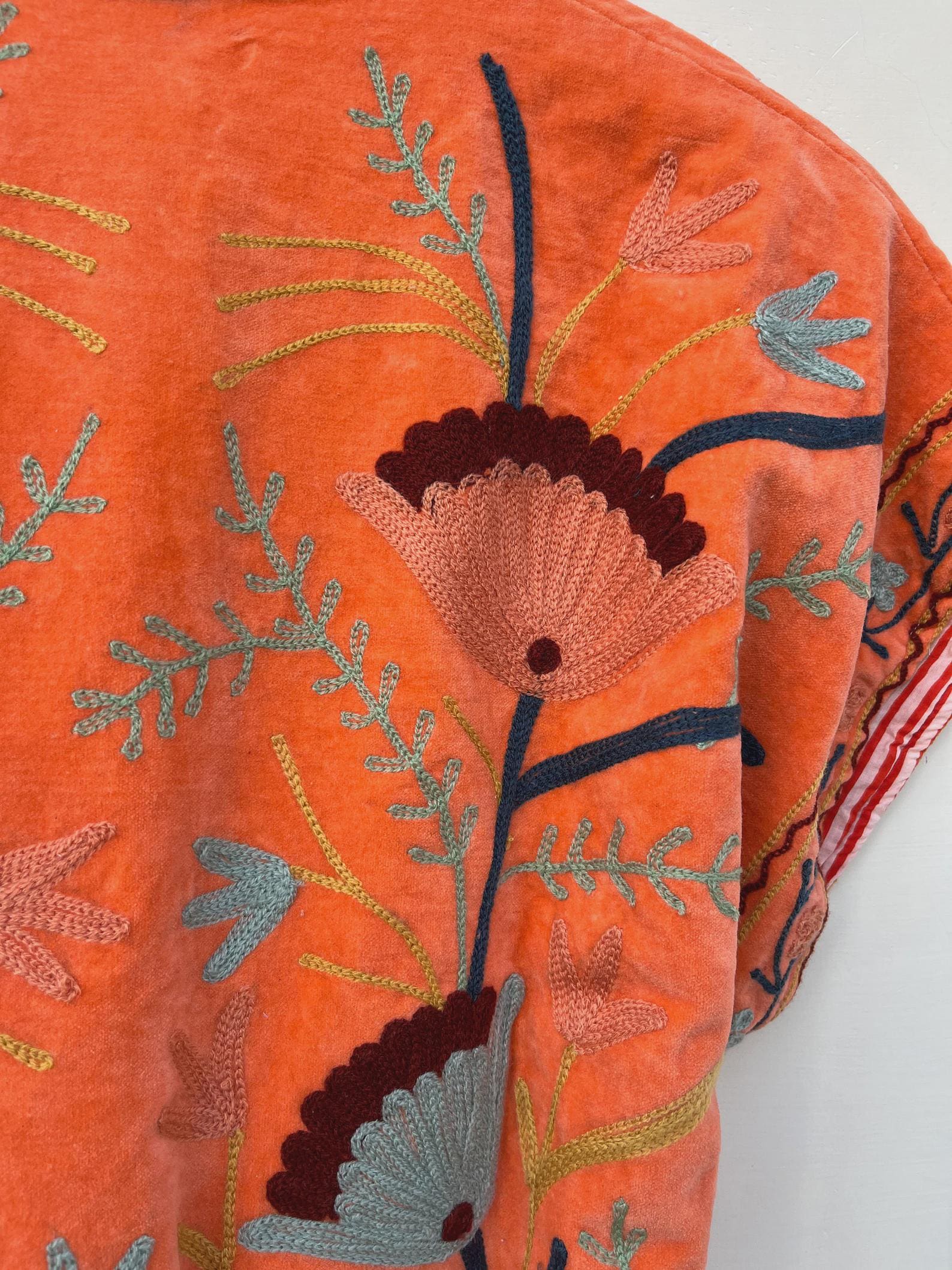 Orange Velvet Suzani Embroidered Vest | Boho Festival Floral Waistcoat | Handmade Ethnic Jacket | Sleeveless Bohemian Layer | Gift for Her