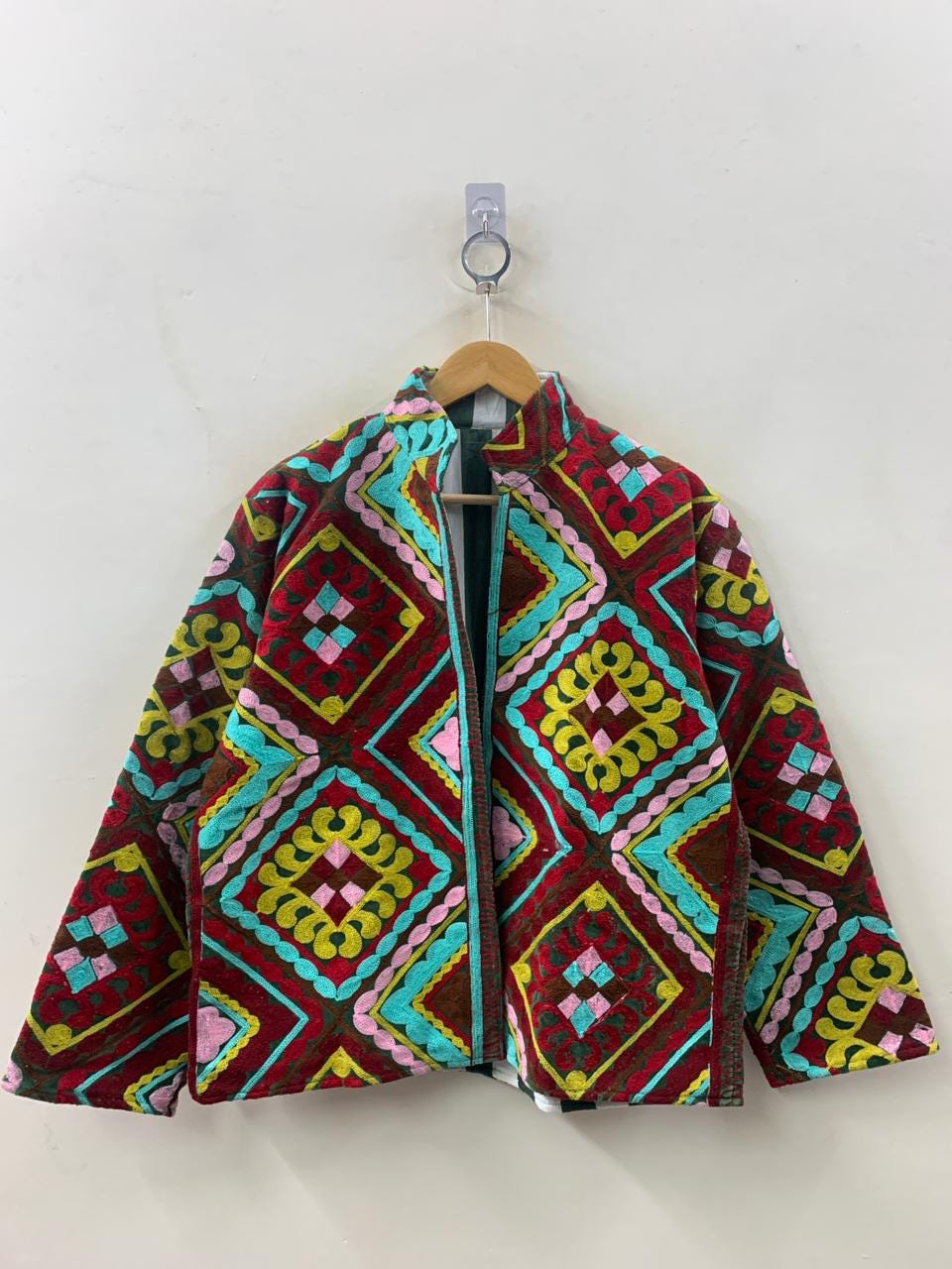 Vintage Suzani Velvet Jacket – Hand Embroidered Uzbek Coat, Colorful Tribal Boho Statement Jacket | Gift For Wife