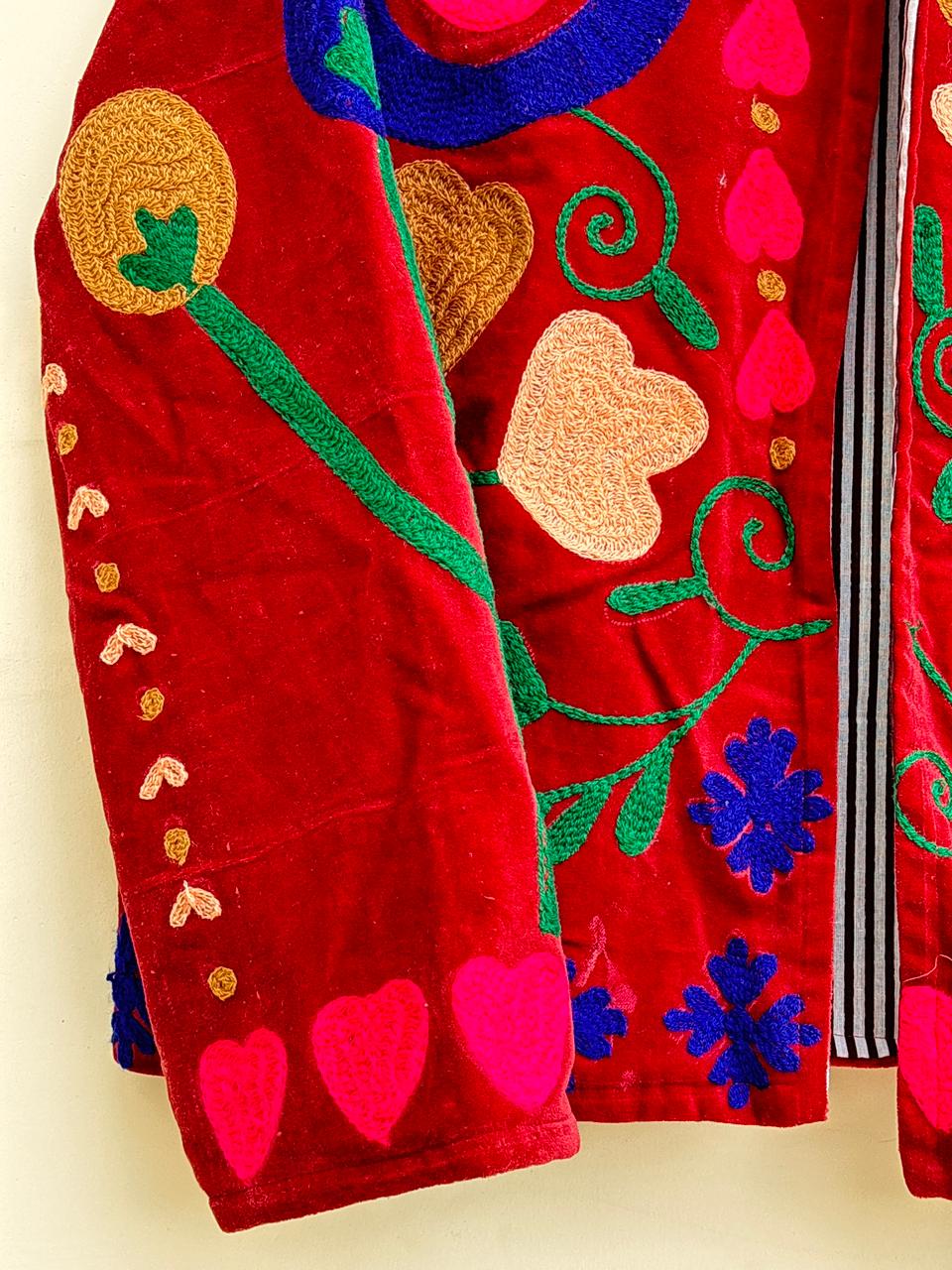 Suzani Velvet Jacket Women | Embroidered Kimono Coat | Boho Vintage Jacket | Warm Winter Outerwear | Handmade Artisan Coat | Gift for Her