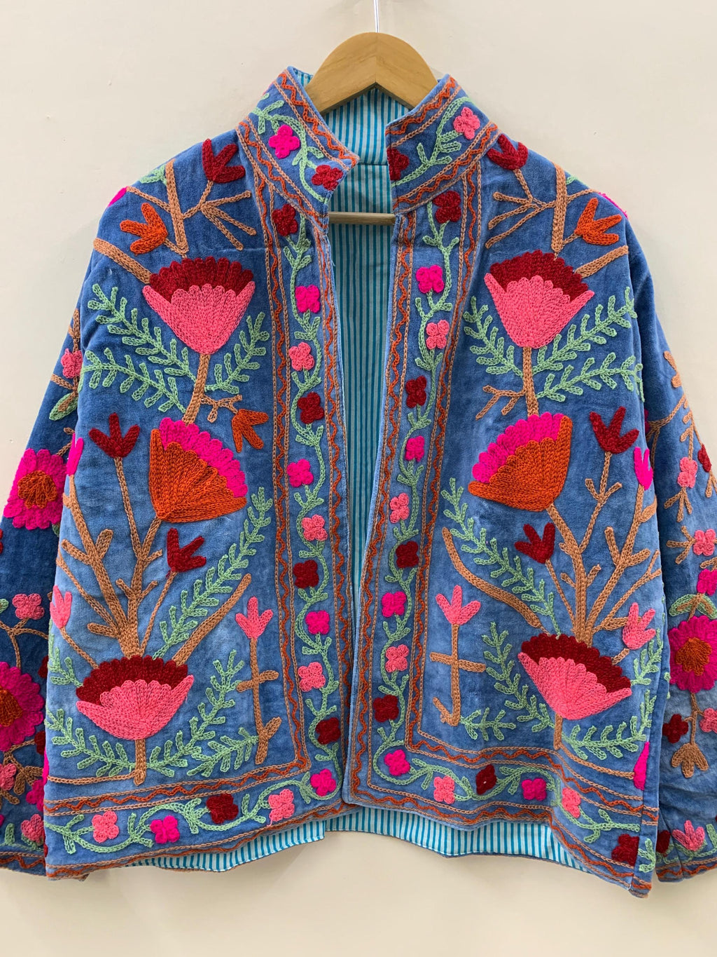 Suzani Embroidered Velvet Winter Jacket | Handmade Short Festival Coat
