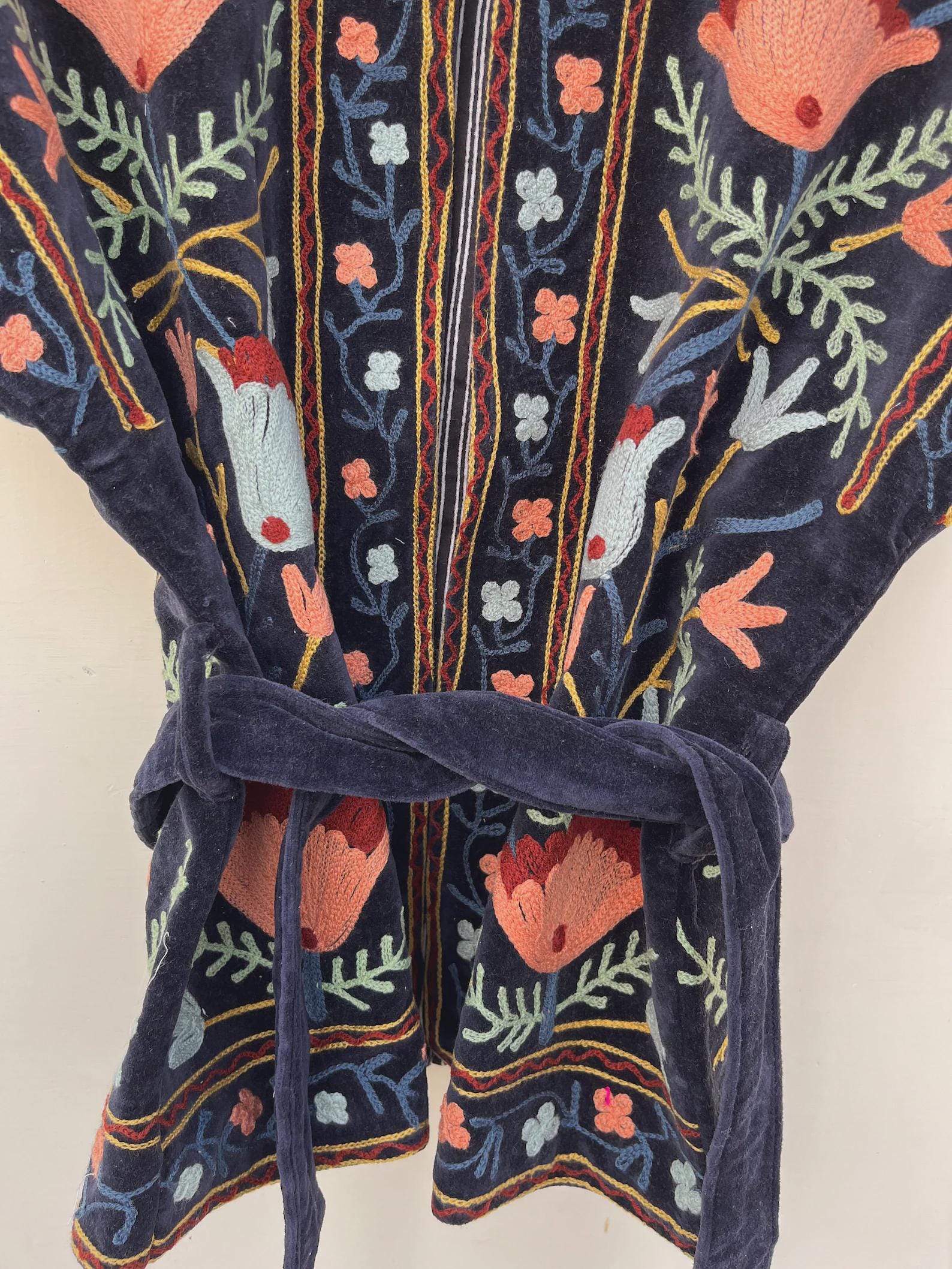 Black Velvet Suzani Embroidered Vest | Festival Waistcoat | Handmade Ethnic Jacket | Sleeveless Bohemian Waistcoat | Belted Vintage Vest