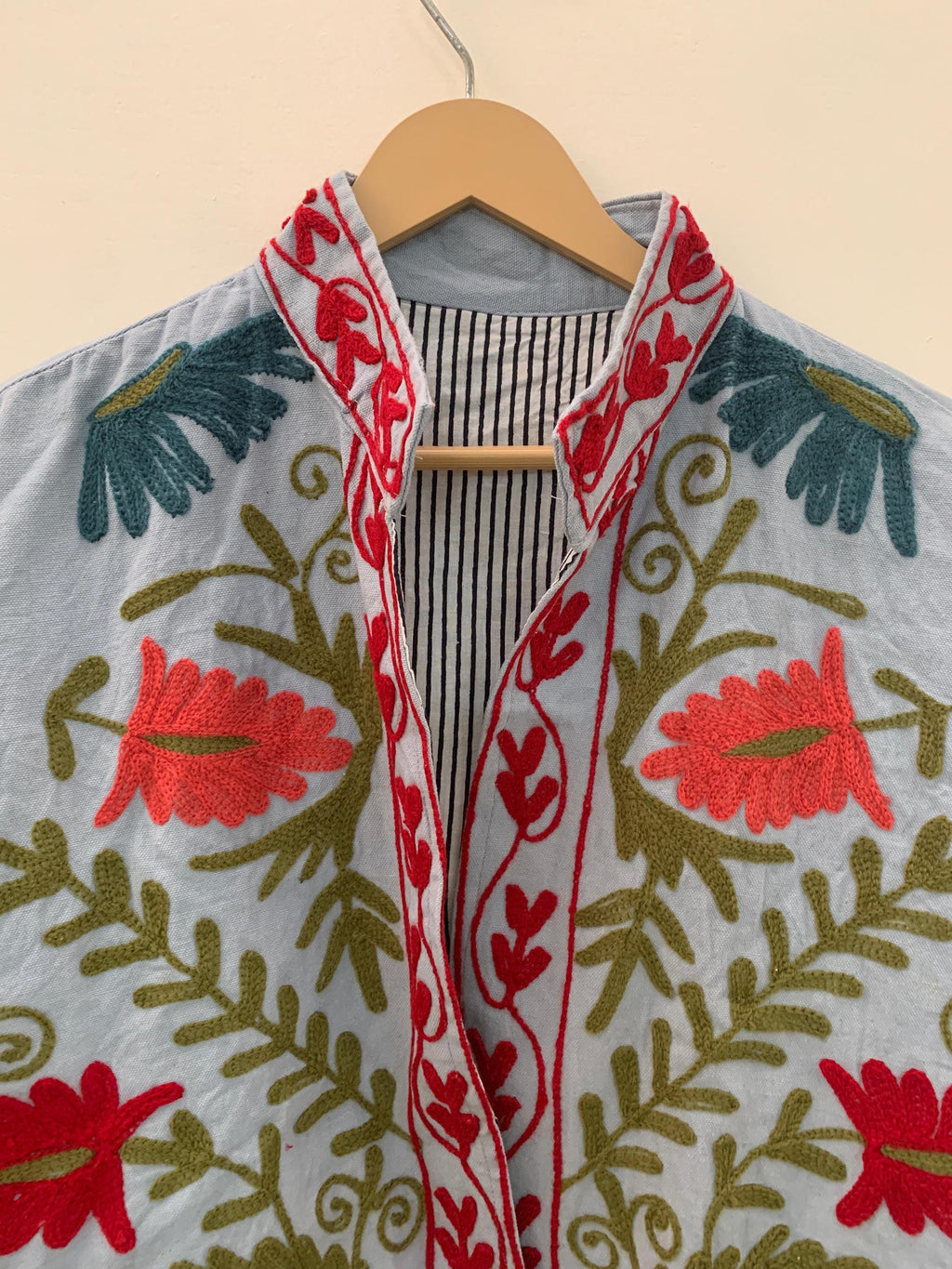 Handmade Suzani Jacket | Grey Embroidered Uzbek Textile, Boho Bomber, Outerwear |Gift For Her