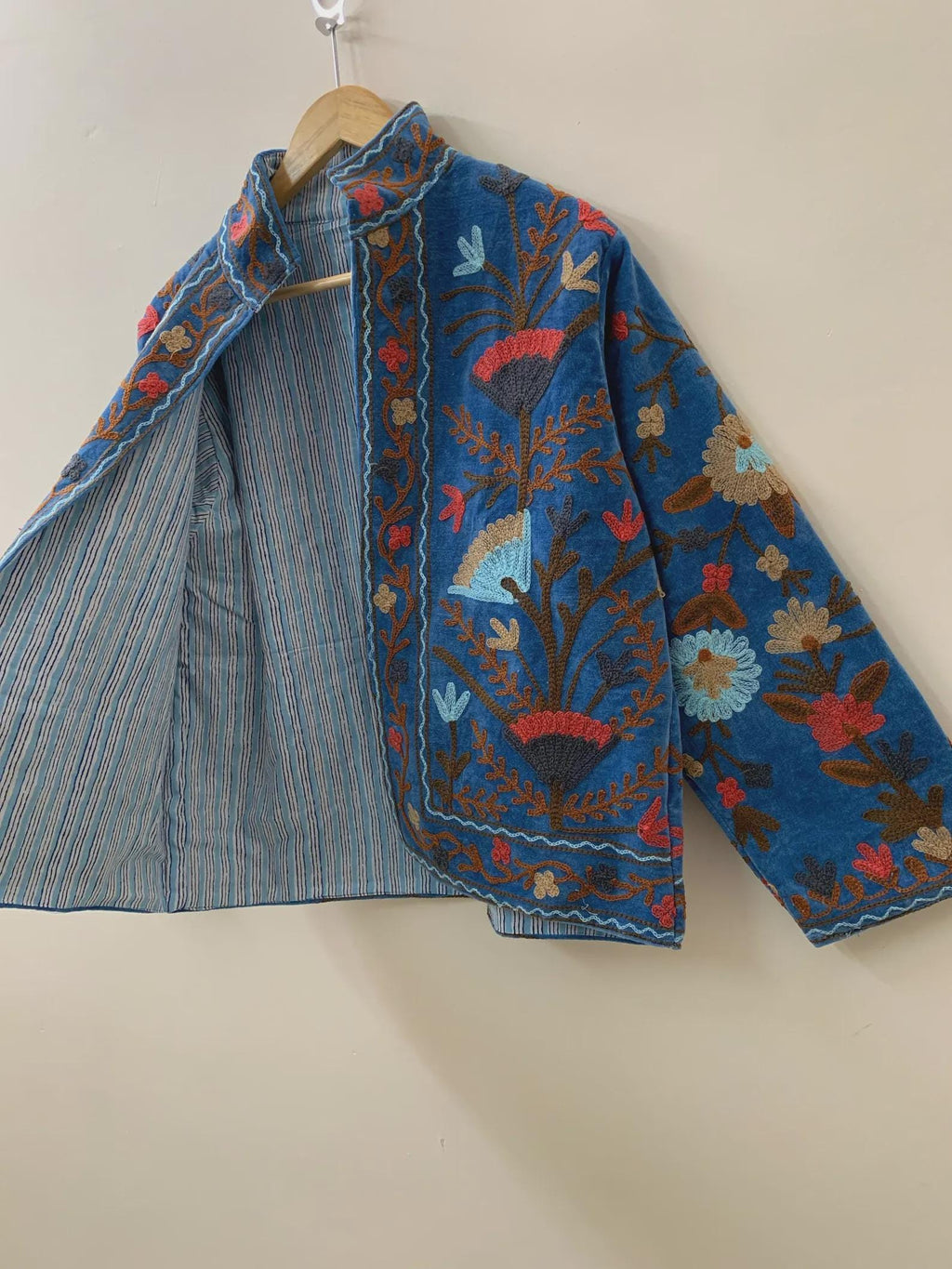 Boho Suzani Velvet Kimono Jacket | Traditional Embroidered Coat | Handmade Bohemian Kimono Jacket Women | Winter Velvet Coat | Gift for Her