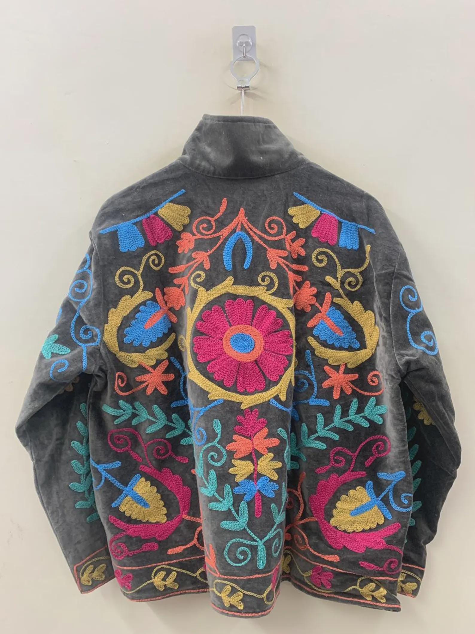 Suzani Embroidered Velvet Winter Jacket | Short Festival Coat | Ethnic Bohemian Outerwear | Winter Kimono Jacket | Gift For Wife