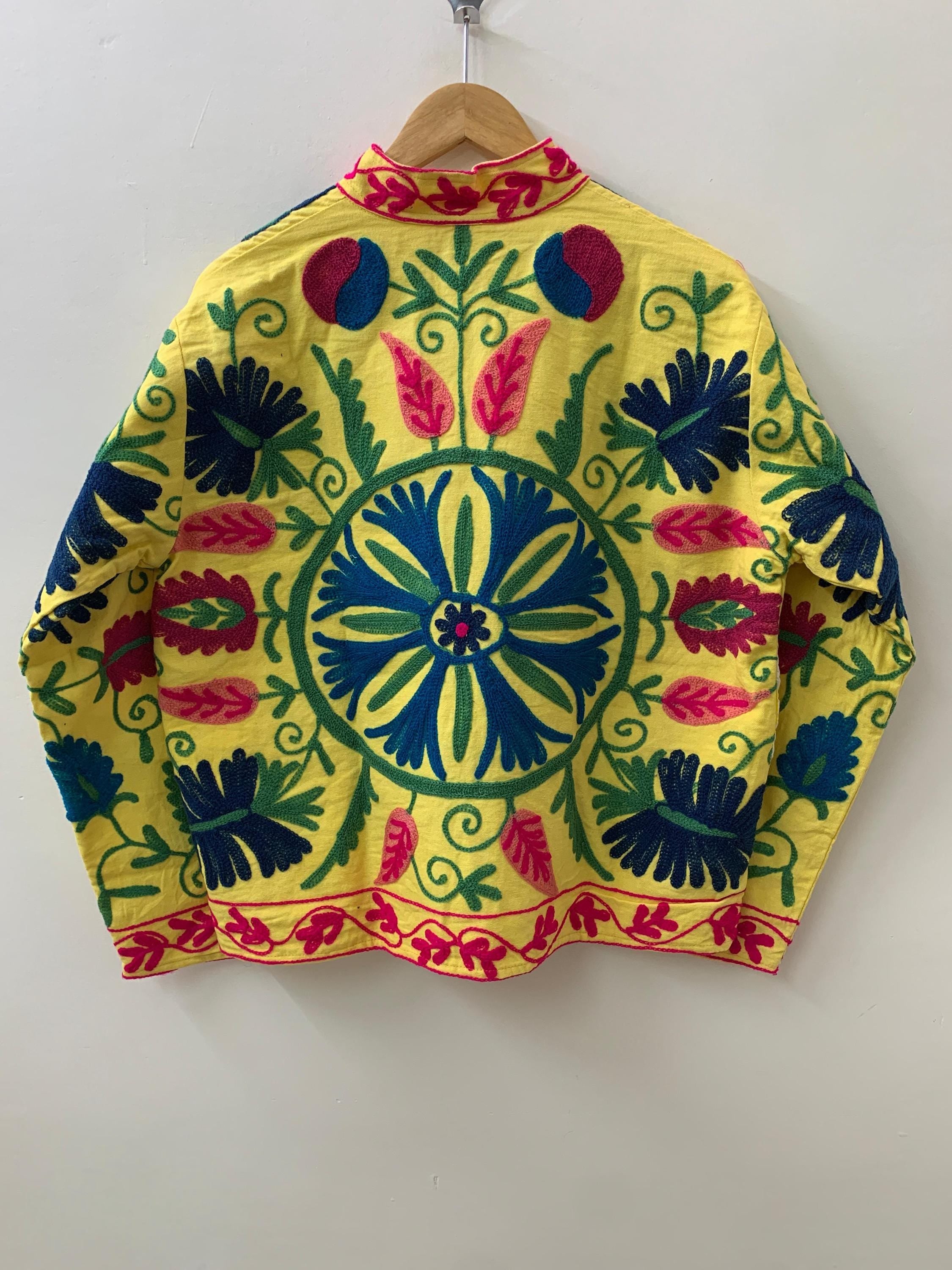 Hippie Cotton Vintage Suzani Short Jacket | Spring embroidery Jacket | Suzani Bomber Coat | Outerwear | Cotton Summer Jacket | Gift For Her