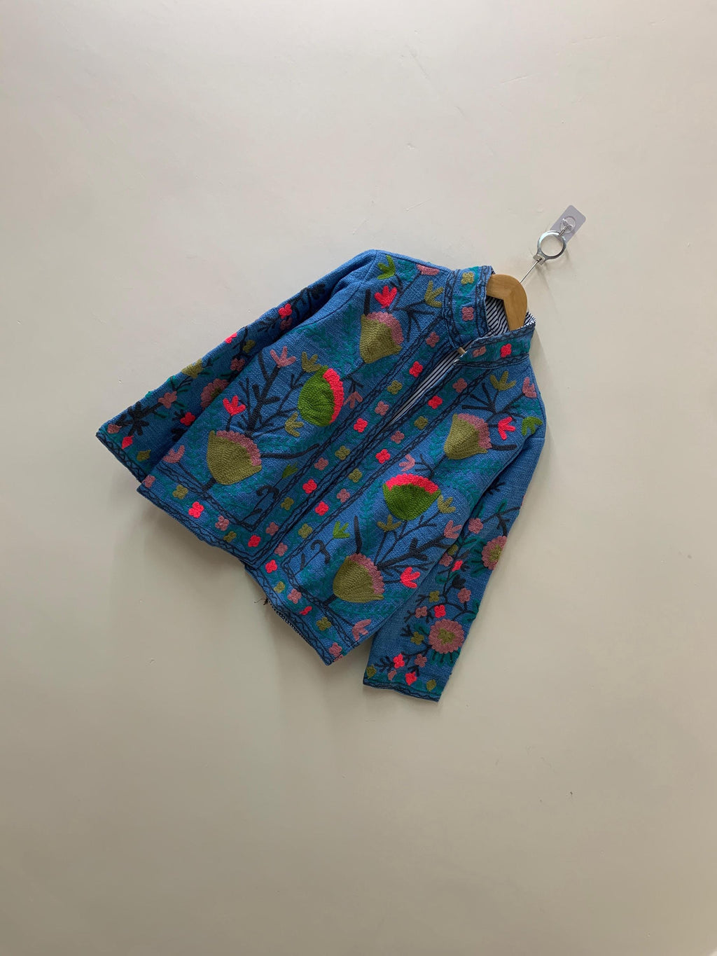 Blue Suzani TNT Fabric Short Spring Jacket | Duster TNT Jacket | Button Winter Outerwear Jacket |Spring Bomber Coat| Gift For Her | TNT Coat