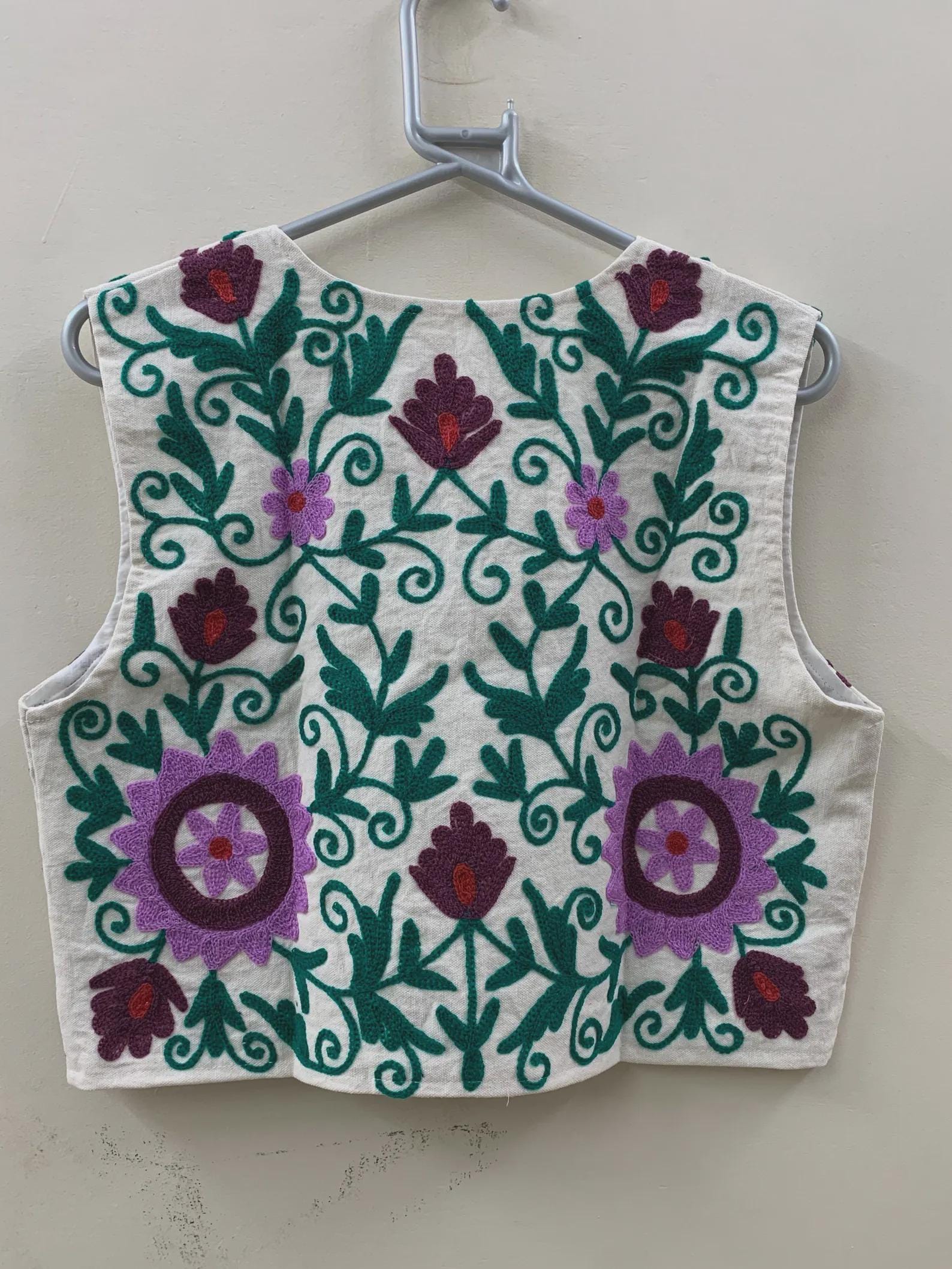 Suzani Embroidered Vest | Handmade Boho Floral Cotton Waistcoat | Vintage Ethnic Jacket | Festival Bohemian Vest | Gift for Her