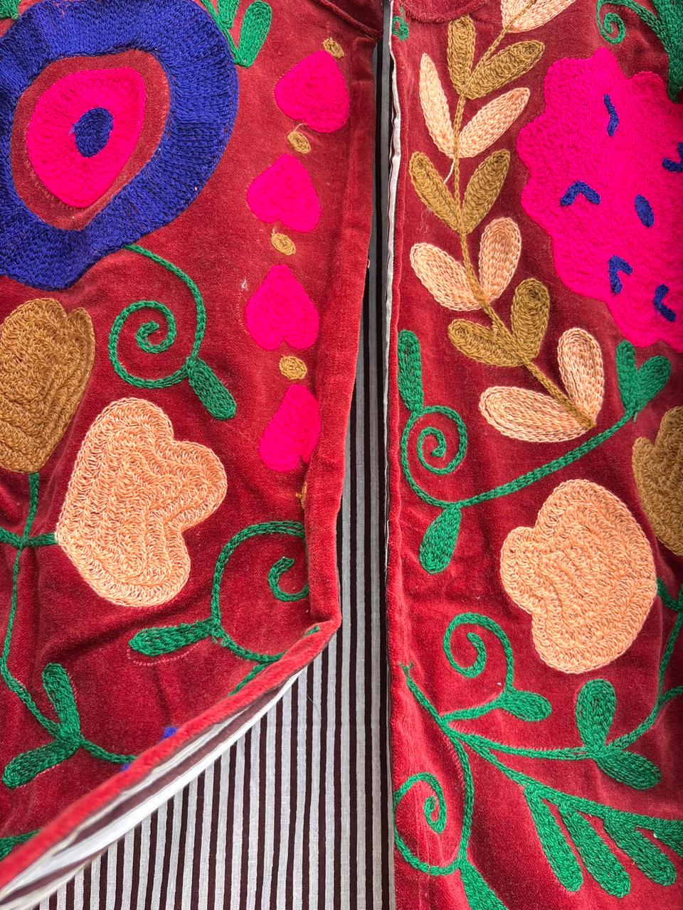 Suzani Velvet Jacket Women | Embroidered Kimono Coat | Boho Vintage Jacket | Warm Winter Outerwear | Handmade Artisan Coat | Gift for Her