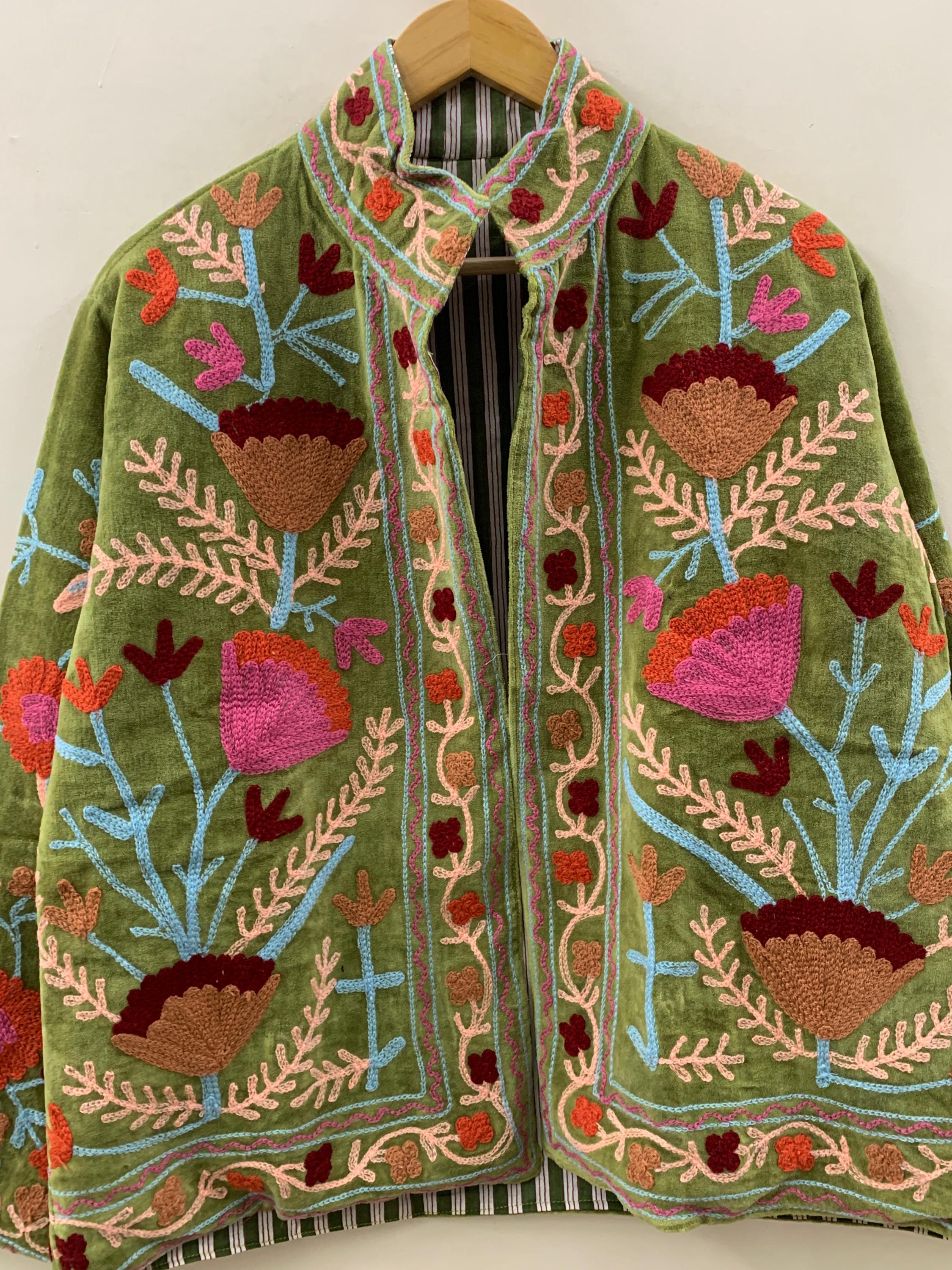 Velvet Suzani Hand Embroidered Jacket | Partywear Tailored Jacket |Bomber Coat | Hippie Jacket | 70s Style Coat | Gift For Her | Winter Coat