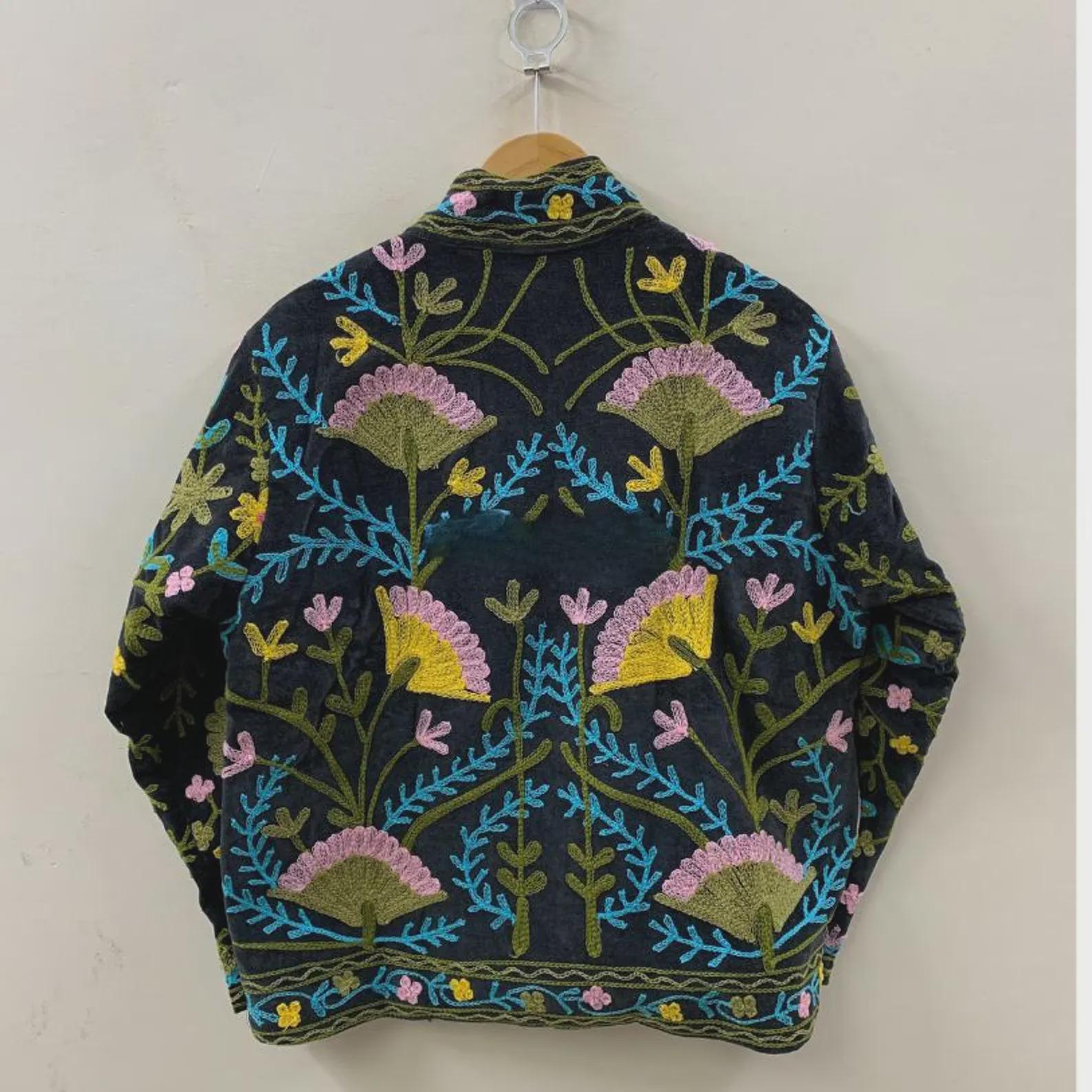 Floral Suzani Velvet Short Jacket | Vintage Button Winter Coat | Short Ethnic Jacket | Spring Bomber Jacket | Gift For Her |Suzani Outerwear