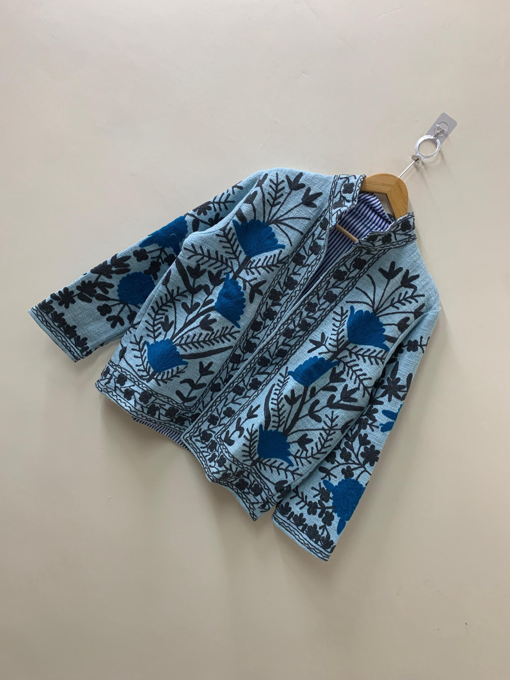 Blue Suzani TNT Fabric Short Boho Jacket | Long Sleeve Button Winter Coat | Short Jacket | Spring Bomber Jacket | Gift For Her | TNT Coat