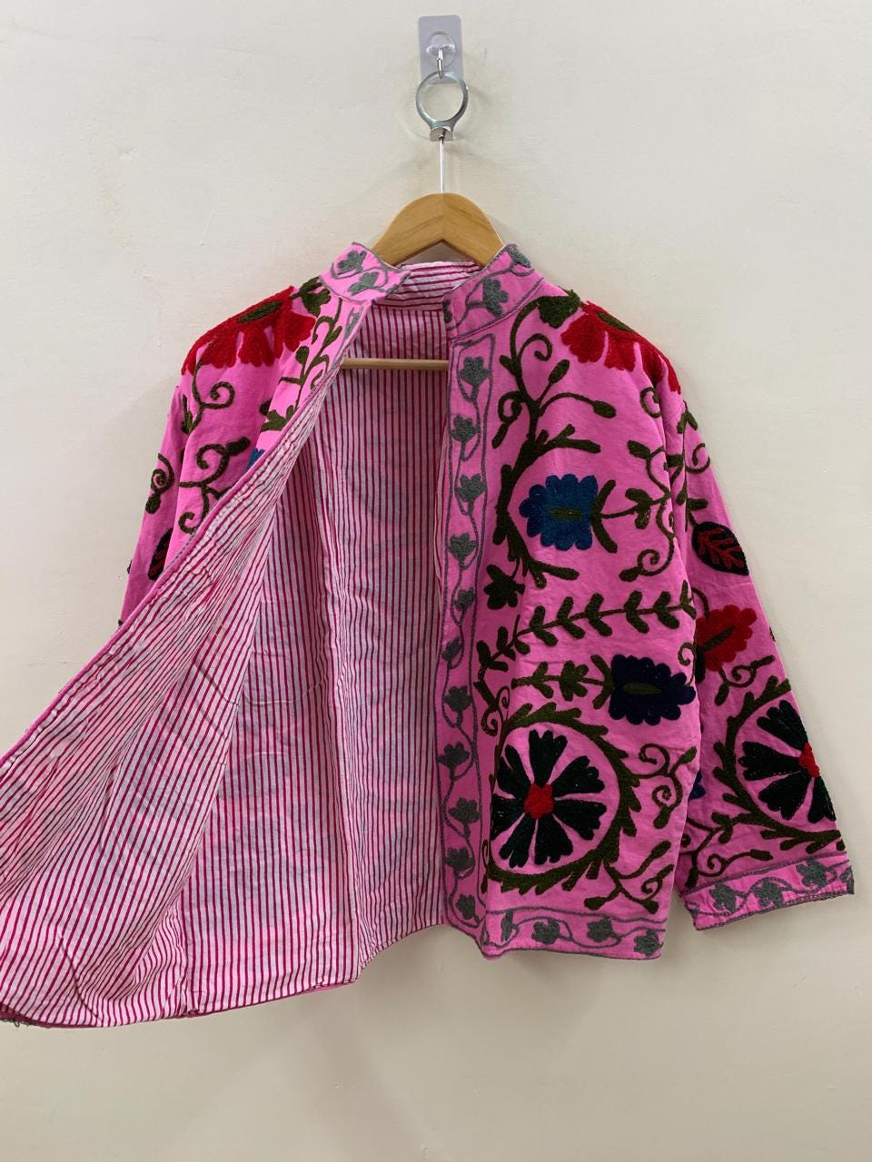 Chic Embroidered Cotton Suzani Short Jacket – Tribal Festival Kimono Jacket |Gift For Her | Duster Jacket | Bomber Coat | Spring Travel Coat