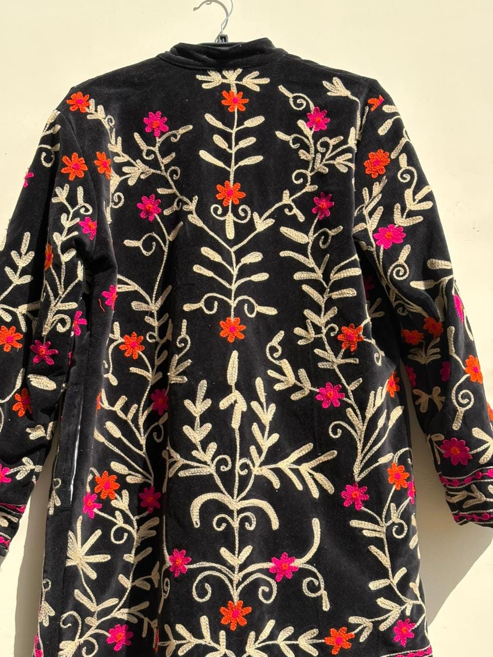 Black Suzani Velvet Kimono |Unisex Bohemian Overcoat | Traditional Kimono Jacket |Hand Embroidered Kimono | Winter Warm Kimono Overcoat