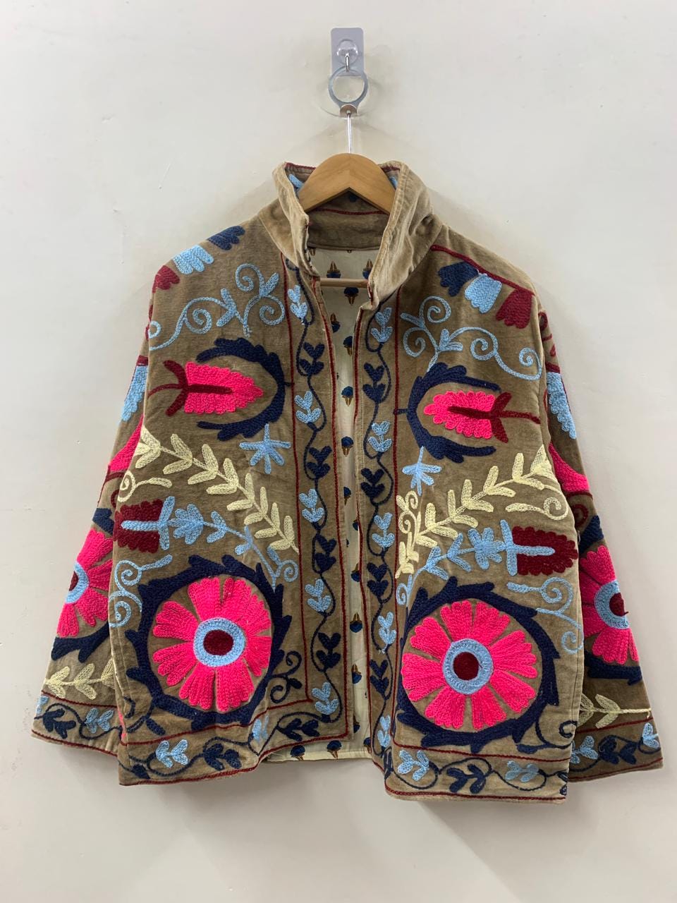 Hand Embroidered Velvet Suzani Jacket | Boho Floral Duster | Gift For Her