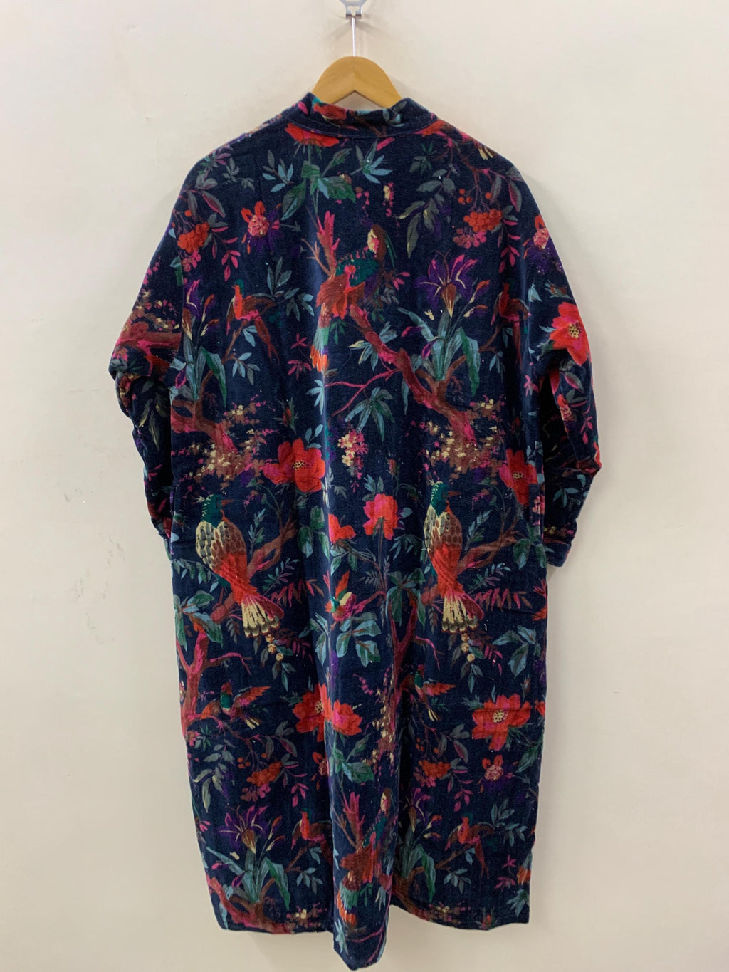 Dark Floral Velvet Kimono Robe | Navy Botanical Print Loungewear | Boho Dressing Gown with Belt | Women's Kimono Jacket | Soft Velvet Wrap